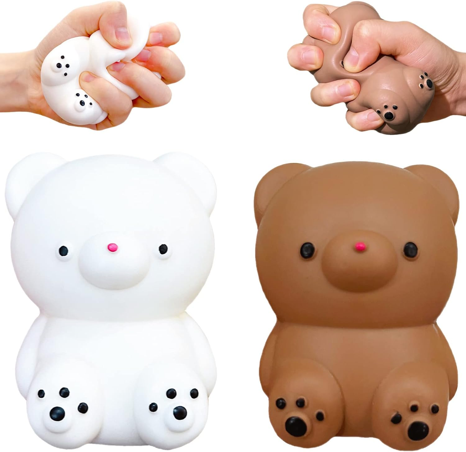 2 PCS Squishy White Bear Stress Ball Brown Bear Squeeze Ball - Dough Balls Fidget Toy - Stretchy Stress Balls for Kids and Adults, 2 Colors Squishy Ball for Anxiety Relief, Focus, Relax image number 5