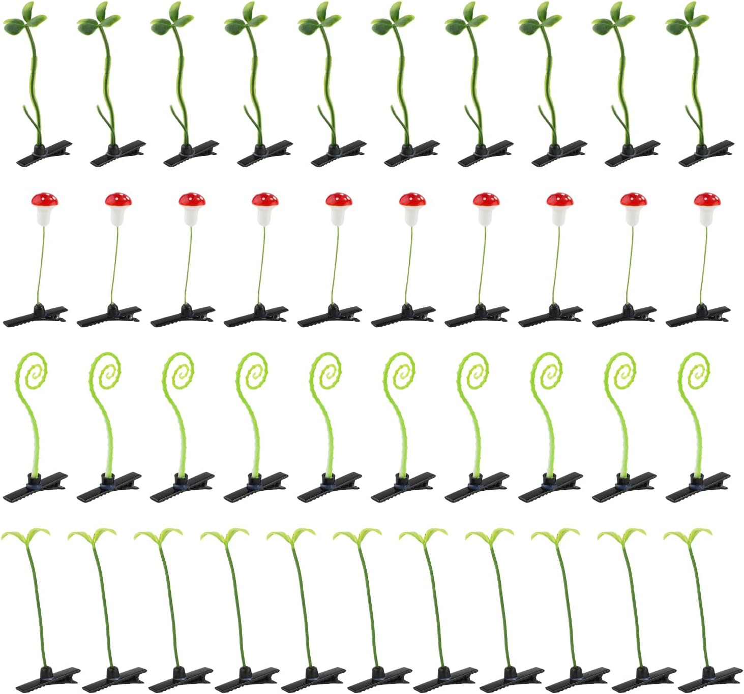 40Pcs Sprout Hair Clips, Funny Cute Plant Hair Accessories Mushroom Bean Sprout Grass Clips for Kids Girls Women Party image number 3