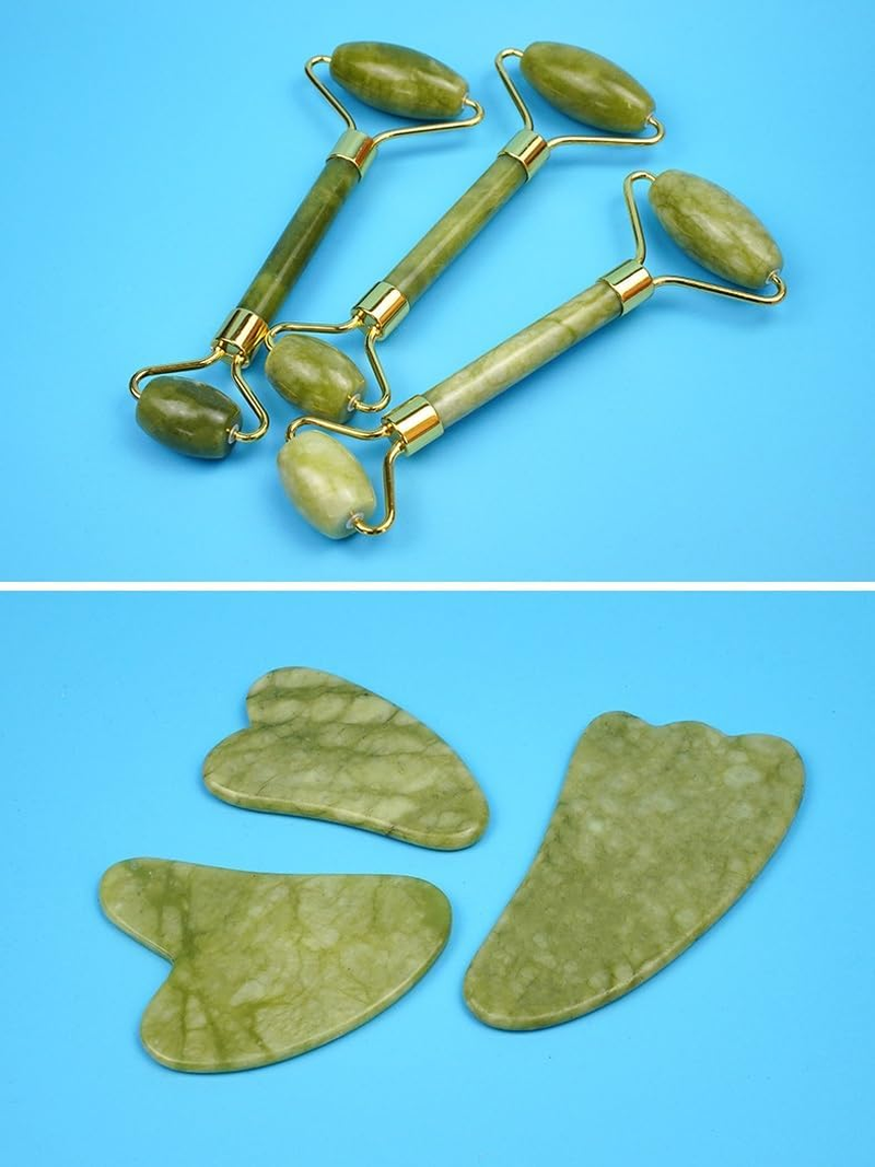 Jade Roller- Gua Sha - Lymphatic Drainage Tool for Face, Neck, Body - Reduces Wrinkles and Fine Lines (Green, One Size) image number 3