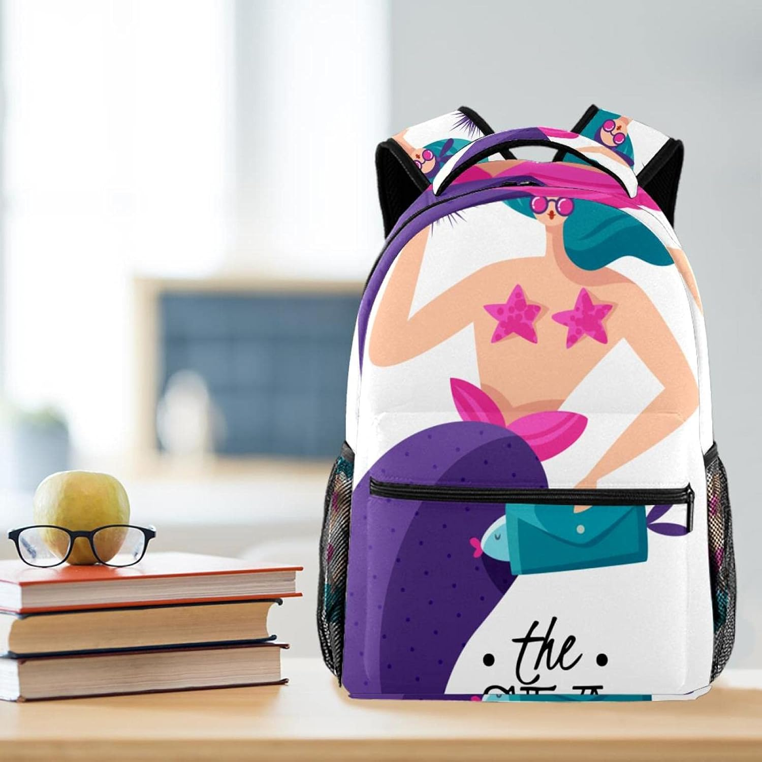 Green Haired Sexy Mermaid Backpack Students Shoulder Bags Travel Bag College School Tote Backpacks image number 3