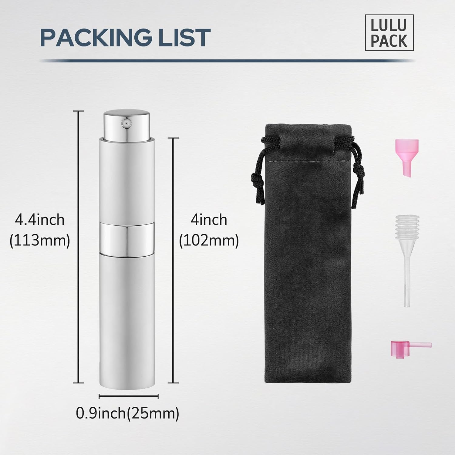 Lulupack 1 X 10Ml Perfume Atomizer Refillable Travel Spray Bottle, Silver, 0.3 Ounces
