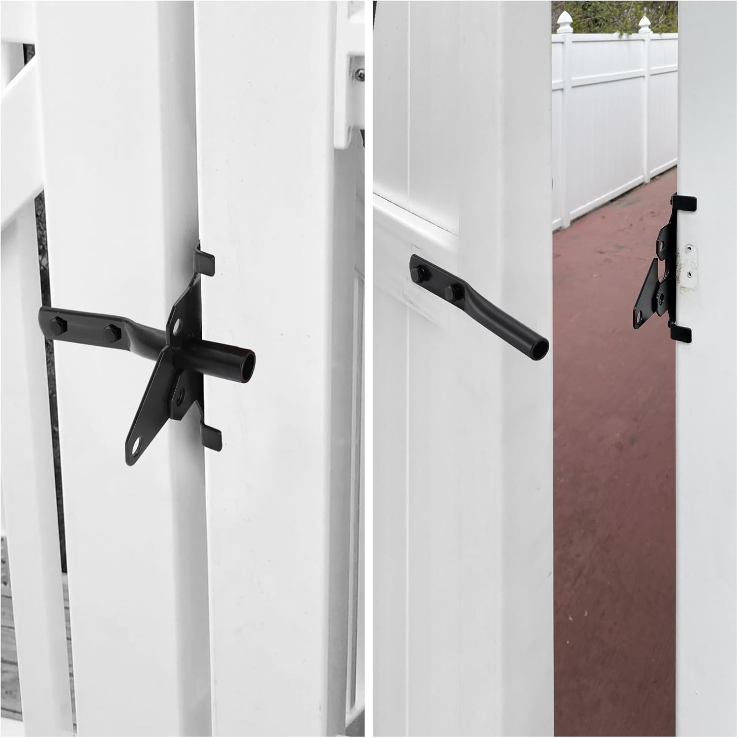 Wellmade Self-Locking Gate Latch Heavy Duty,Post Mount Automatic Gravity Lever Gate Lock/Door Latch for Wooden/Vinyl Fence with Fasteners,Garden Outdoor,Pool Gate, Black with Screws