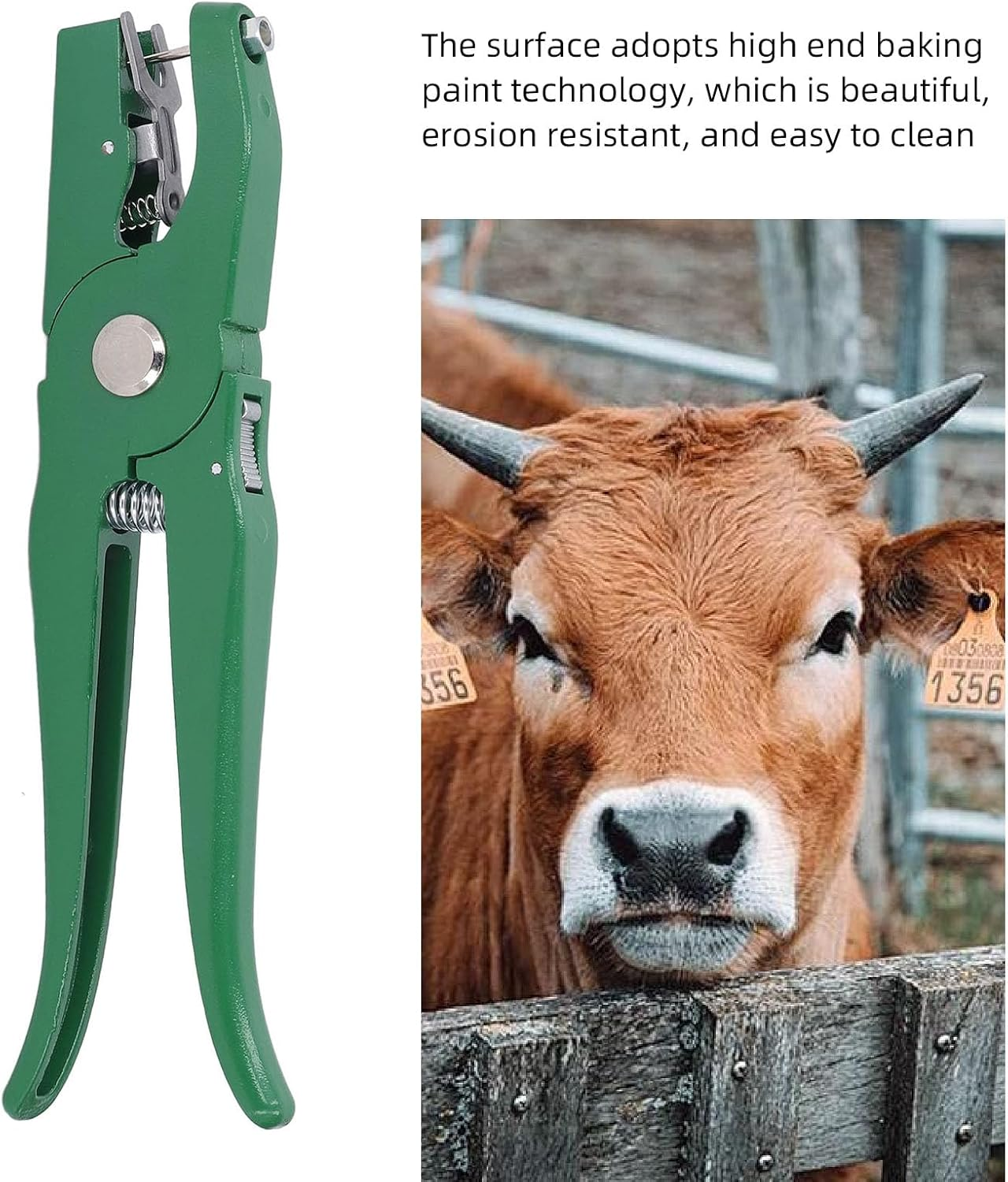Livestock Ear Tag Applicator Green, Cattle Ear Tagger Vertical Insertion, Automatic Rebound, Ear Tag Animal Tool for Cows Goats Sheep Pigs Animal Identification Earring Tagger image number 6