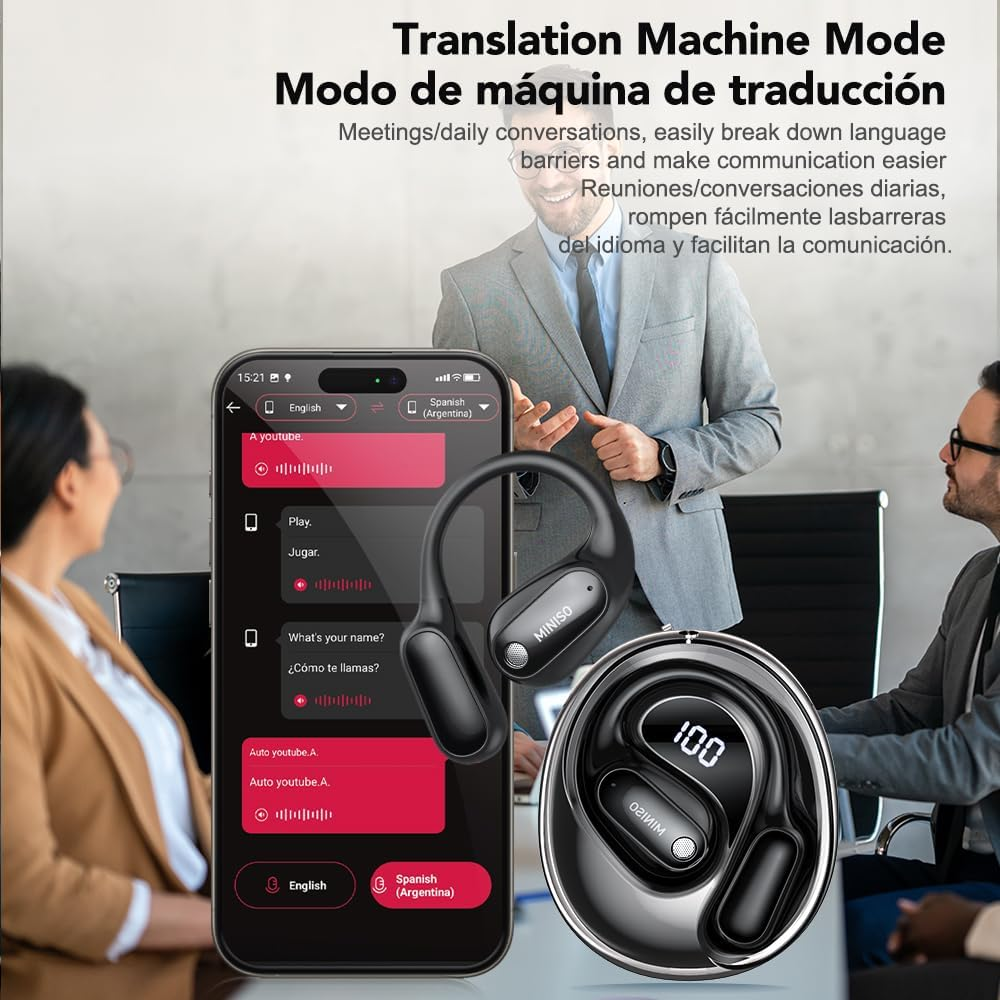 MINISO MS190 AI Translation Earbuds Real Time, 135 Language Translator Earbuds with APP, Open Ear OWS Translating Headphones, Audifonos Traductores Ingl&eacute;s Espanol Fit Ios and Android image number 6