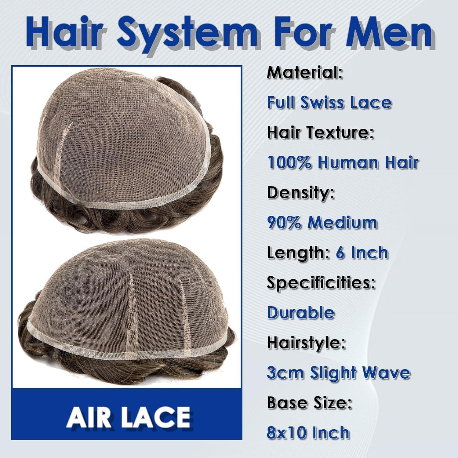 Ehairc Hair System for Men Full Swiss Lace Toupee for Men 100% Real Hair Breathable Men'S Toupee Hairline Bleaching Knots Natural 90% 8 X 10 Inches (#18)