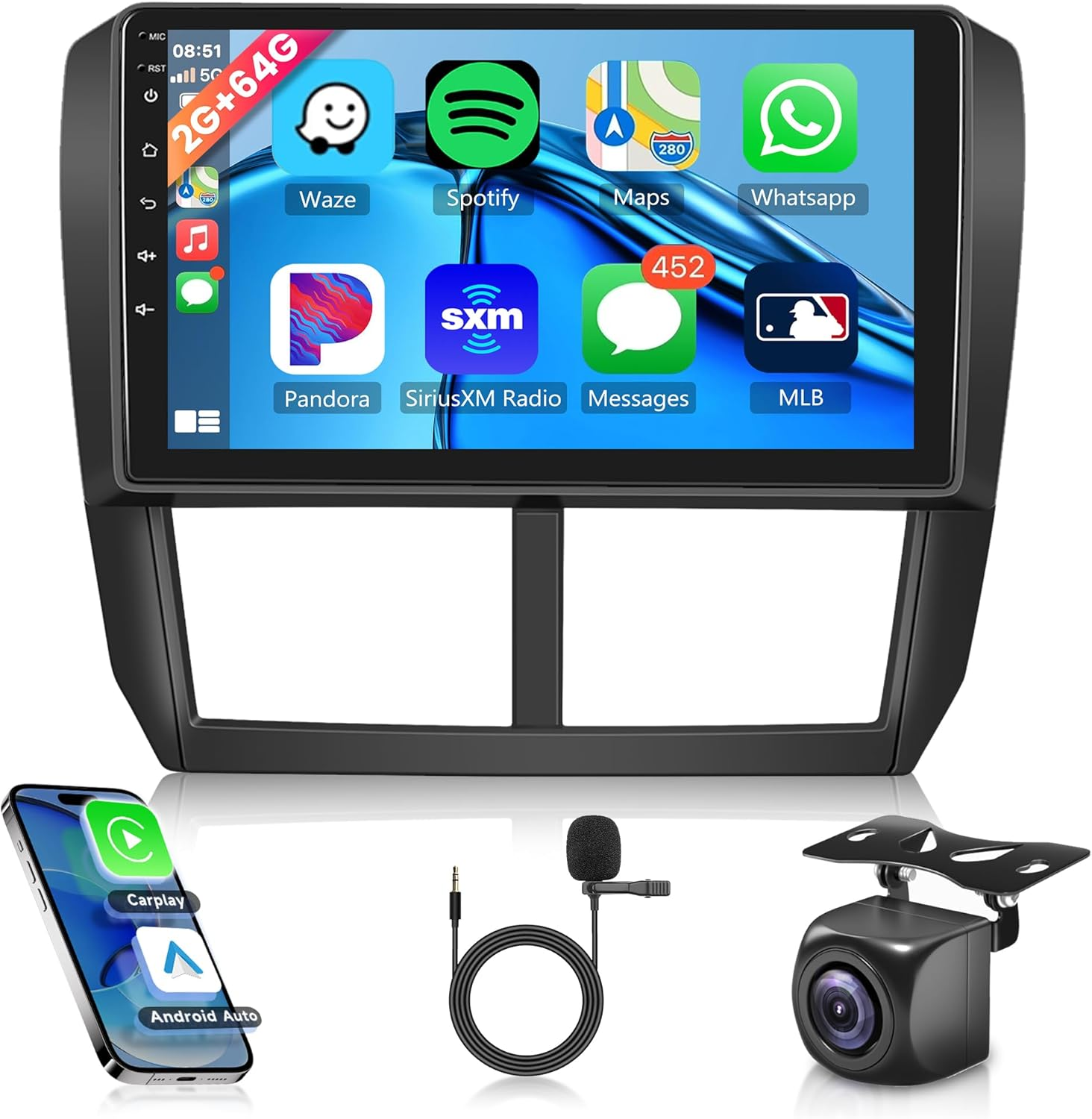 2G+64G for Subaru Forester Impreza WRX 2008-2012, Rimoody Android Car Stereo Radio Carplay Android Auto Mirror Link GPS Wifi EQ 10.1 Inch Touch Screen Bluetooth FM/RDS Backup Camera image number 6