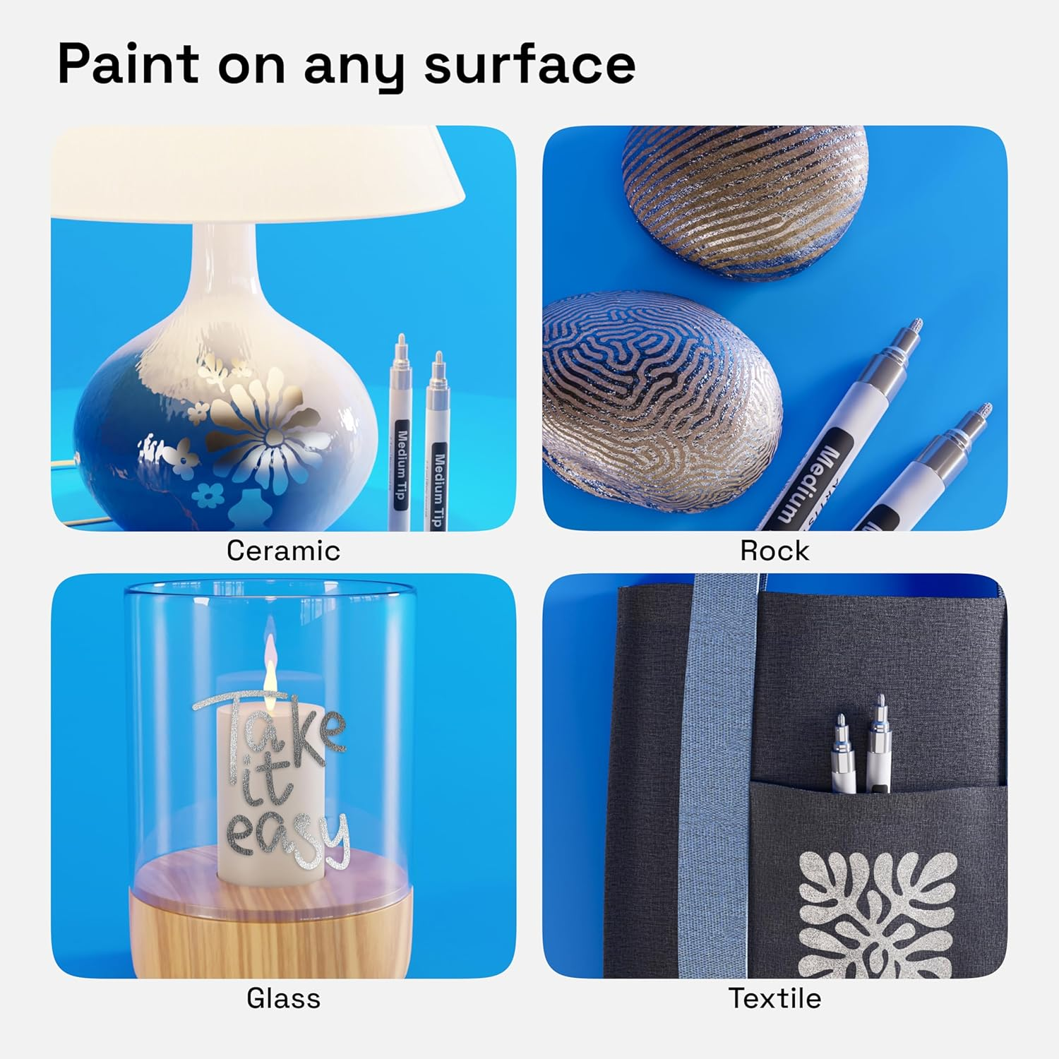 ARTISTRO 2 Silver Acrylic Paint Pens for Rock Ceramic Wood Glass Metal Fabric Plastic - 3Mm Metallic Paint Markers Ideal for Scrapbooking DIY Crafts Art Projects