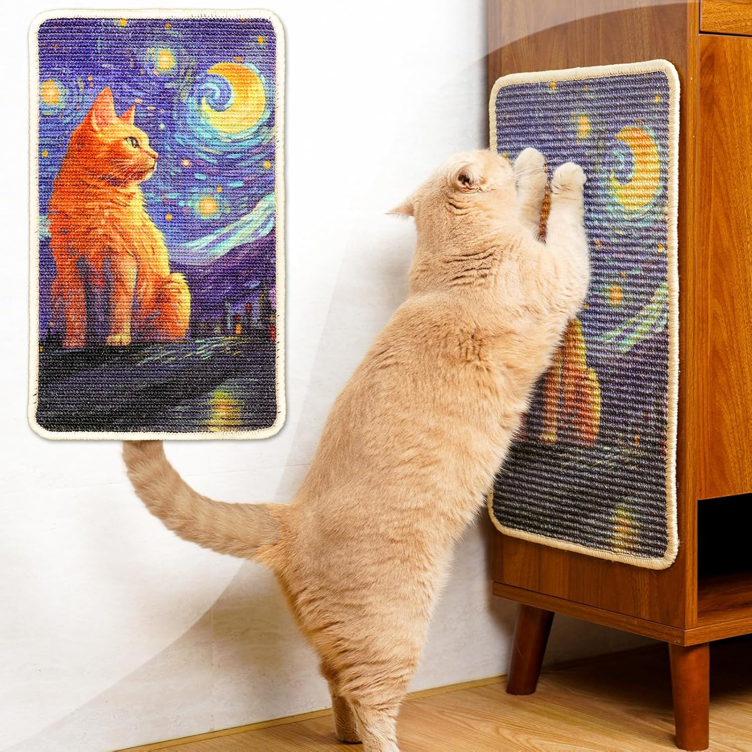 SOLDAY Sisal Cat Scratcher Mat for Floor Wall Carpet Couch Furniture, 22X13 Inch anti Scratch Furniture Protector, Cat Scratching Posts Board with Velcro Tape(Black Cat Rules) - Cow Cat image number 4