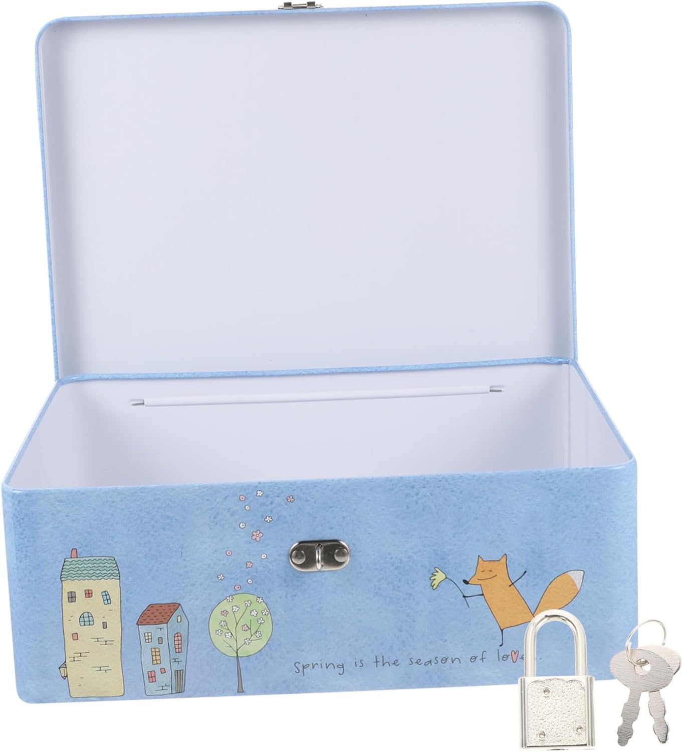 Jojofuny Vintage Tin Storage Box Lock Large Retro Metal Keepsake Storage Box Portable Desktop Organizer for Home Office