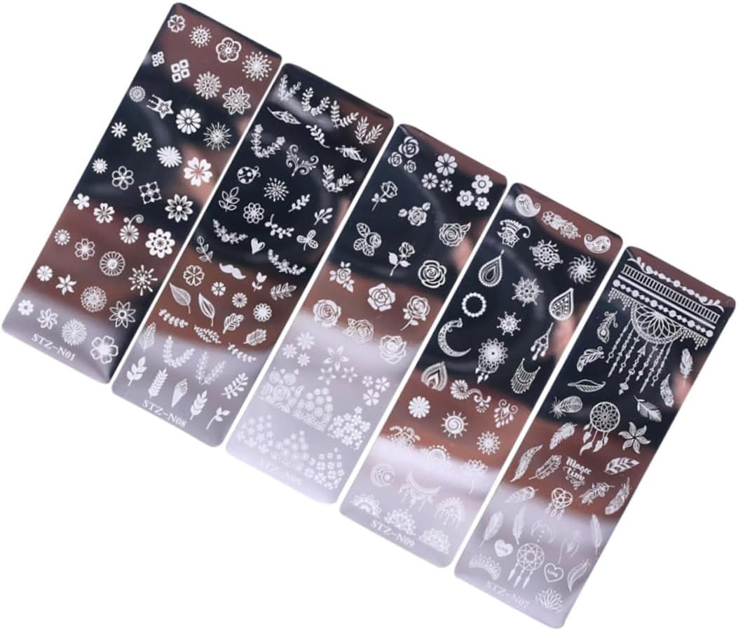 Nail Art Stamping Plates Set of 5 Floral Butterfly Nail Templates DIY for Women and Girls image number 6