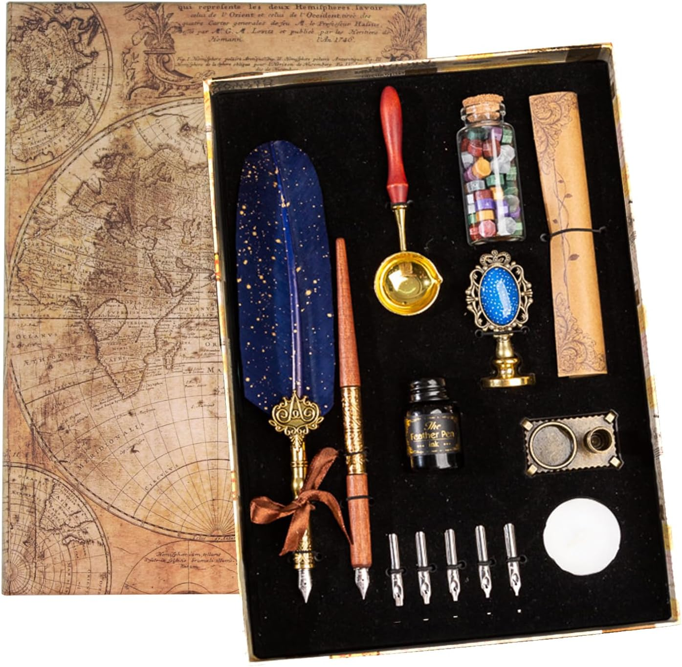 Joyeee Feather Calligraphy Dip Pens and Nibs, Stationery Paper, Pen Base, Spoon, Black Ink Bottle, Dip Pen Wooden for Writing Letters, Greeting Cards, Valentine&rsquo;S Day Writing Drawing Lover