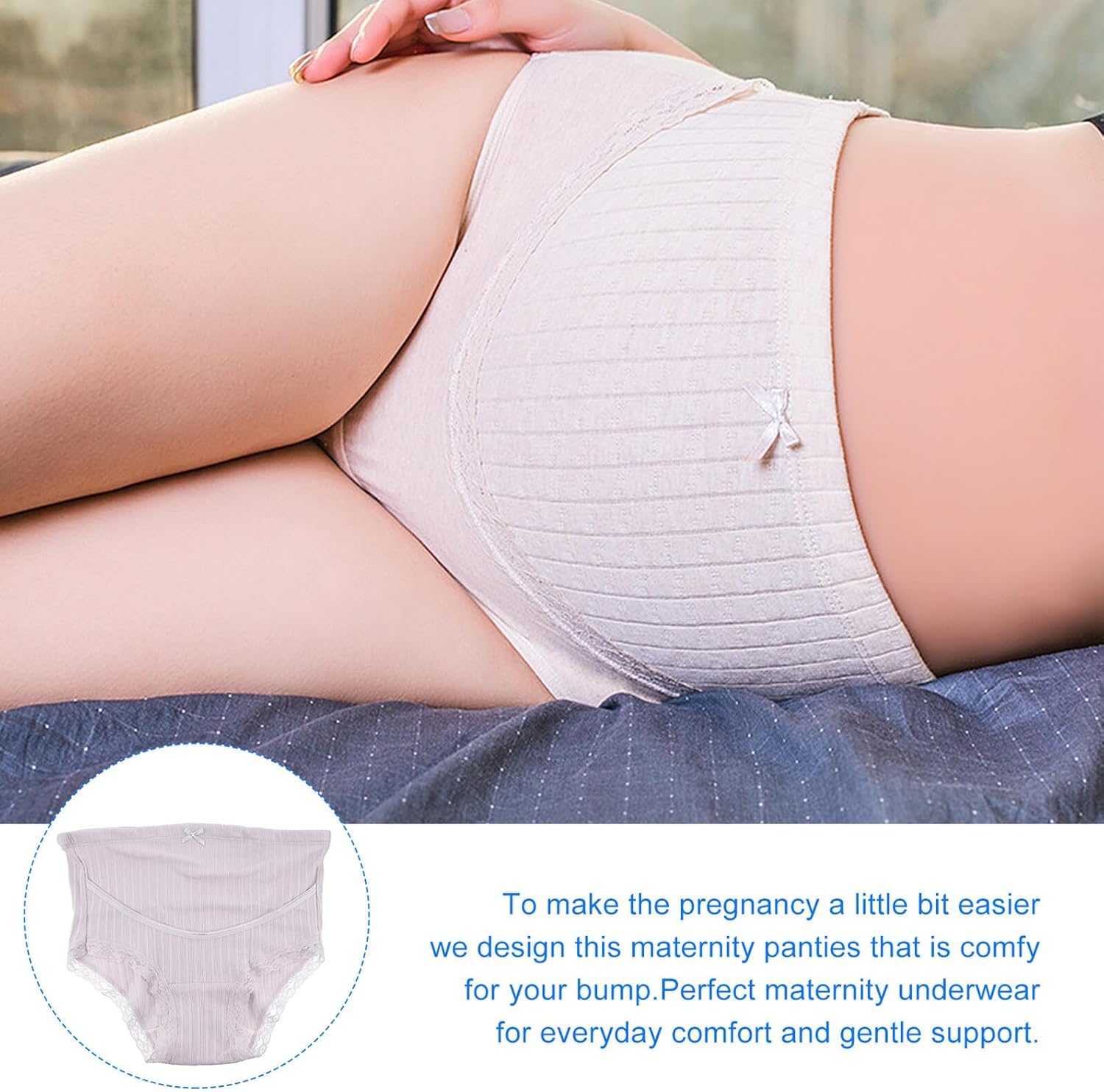 3Pcs High Waist Cotton Maternity Underwear for Pregnant Women Breathable Summer Panties with Scientific Waist Shaping Gentle Support Non-Slip Soft Briefs in Light Grey Honey image number 4