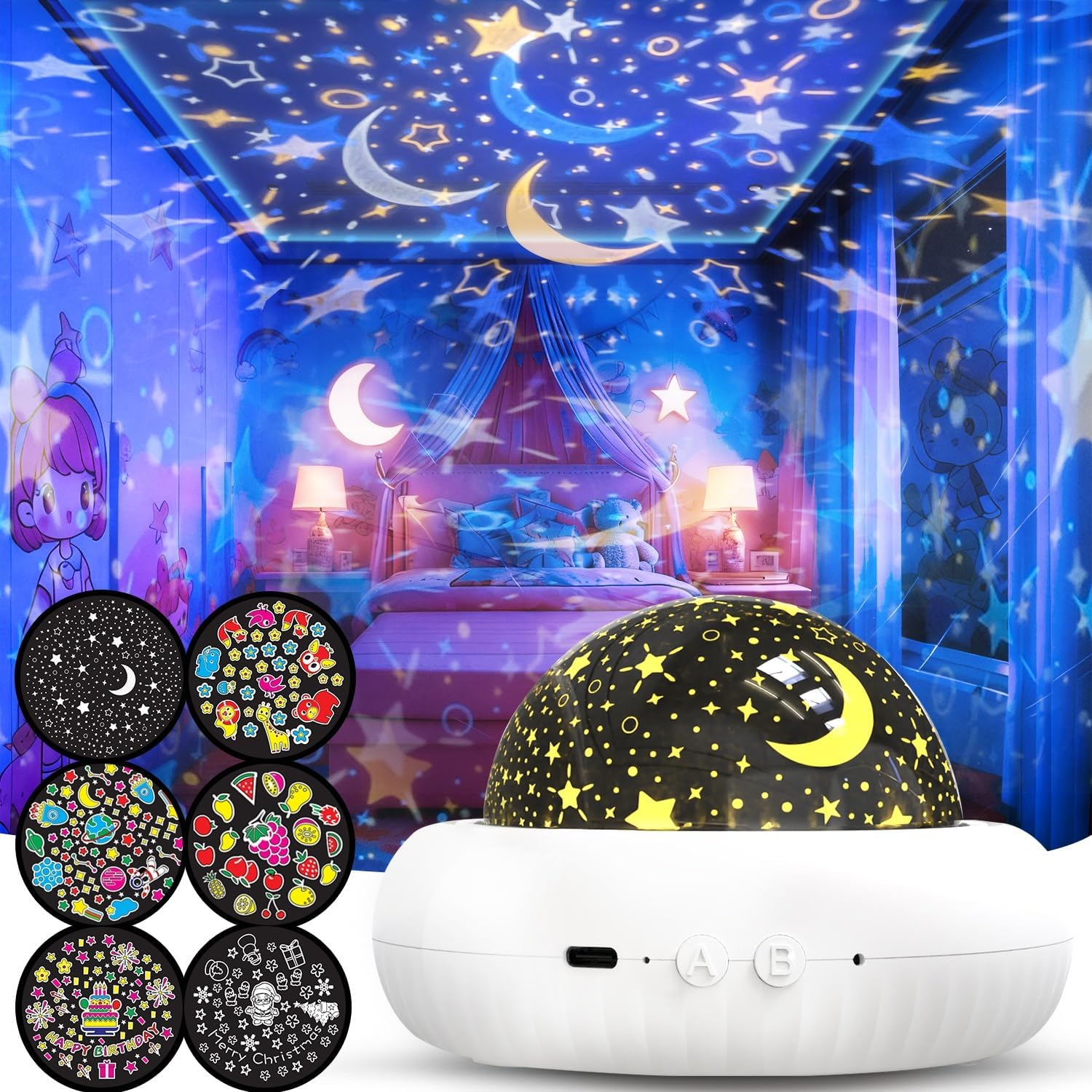 Star Projector Night Light for Kids Bedroom, Ceiling, Kids Projector with 8 Films for 360&deg; Rotating, Sleep Lamp with Warm Glow, Gifts for Kids Bedroom, Birthday & Christmas, Nursery, Room Decor image number 3