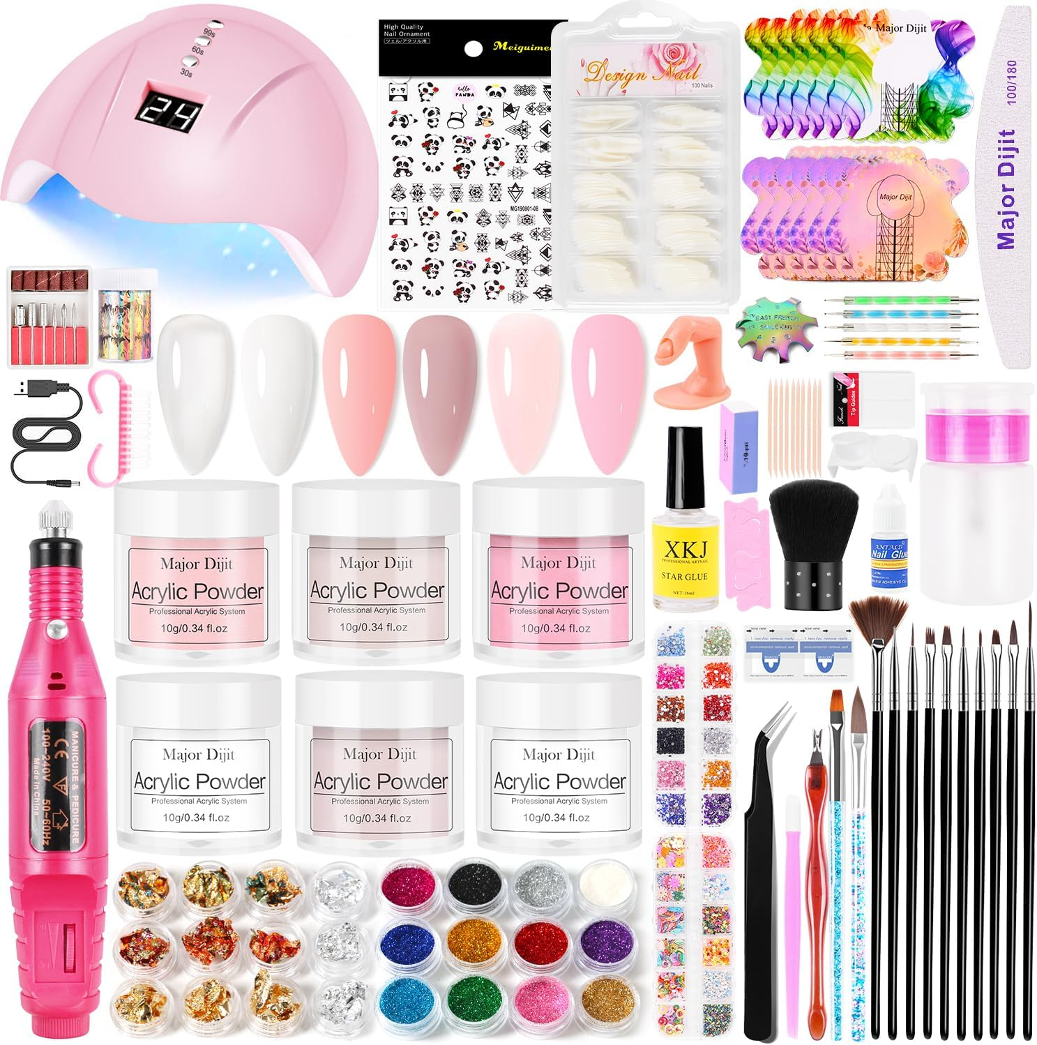 Acrylic Nail Kit,Acrylic Powder Set,Electric Nail Drill Set Polish Pen File Kit, Nail Lamp Manicure Dryer Lamp, Acrylic Nail 3D Art Manicure Supplies for Beginners with Everything image number 6