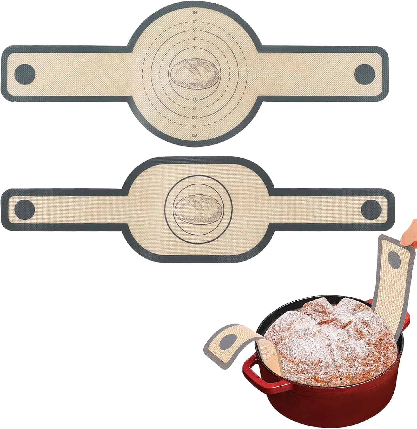 Silicone Bread Sling,2 Pcs Silicone Baking Mat for Oven,Reusable Oval and round Bread Sling,Easy Transfer of Sourdough image number 1