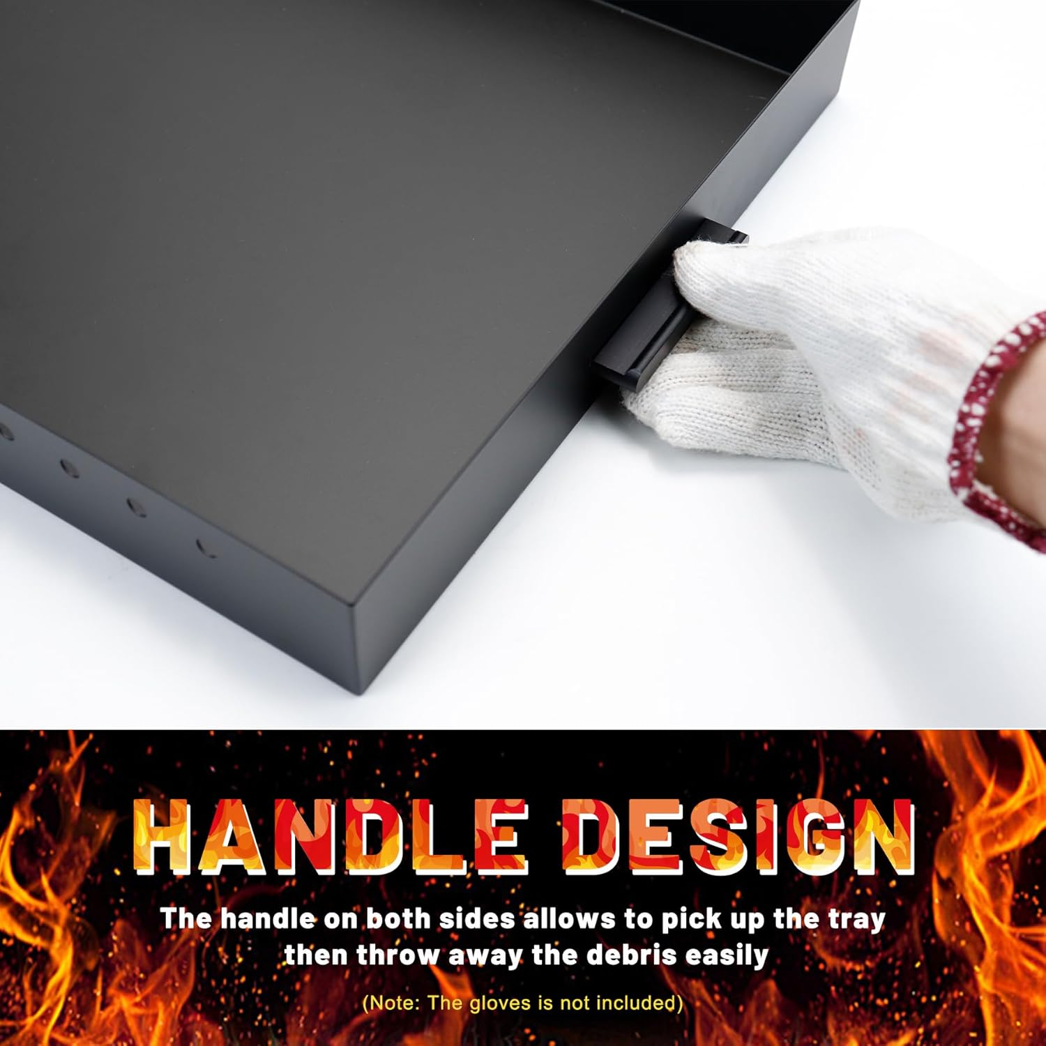 GCGOODS Fireplace Tray with Handles, Expandable Ember Holder Fireplace Pan with 13 Inch Front to Back, Adjustable Ash Pan for Ash Collection, Brush Included for Easy Cleaning, Black, Rectangle image number 1