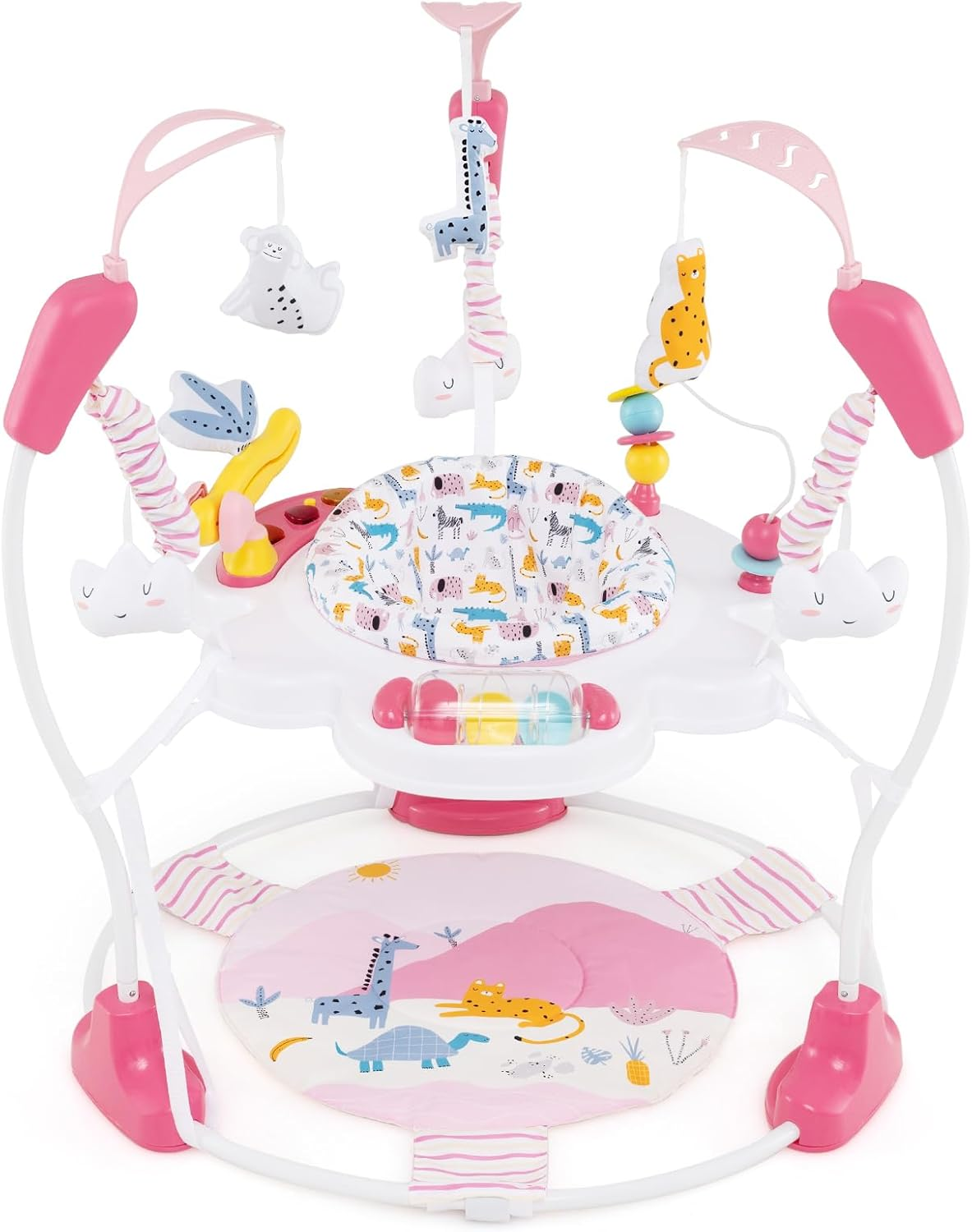 INFANS Baby Activity Center, 3 in 1 Play Center Jumpers with Music, Lights, Interactive Toys, 360&deg;Rotating Seat, 3 Adjustable Heights, Exersaucer Learning Toys for Baby 6-12 Months (Pink)