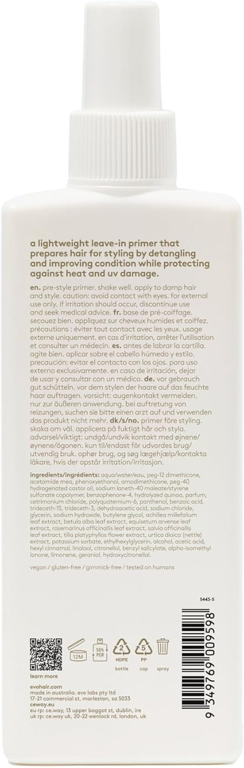 Evo Day of Grace Pre-Style Primer - Leave-In Heat Protectant Spray - Detangles & Smooths Hair - 200Ml / 6.8Fl.Oz image number 4