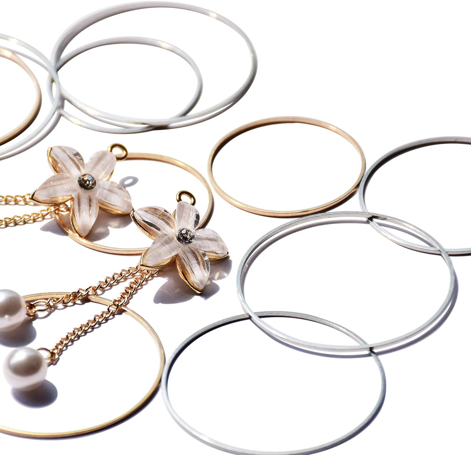 Funcyboo Beading Hoop Earrings Finding round Earring Hoop Open Bezel Pendant Frame for Jewelry Making Earring Bulk DIY Crafts 60PCS 30Mm 35Mm 40Mm - Gold,White image number 3