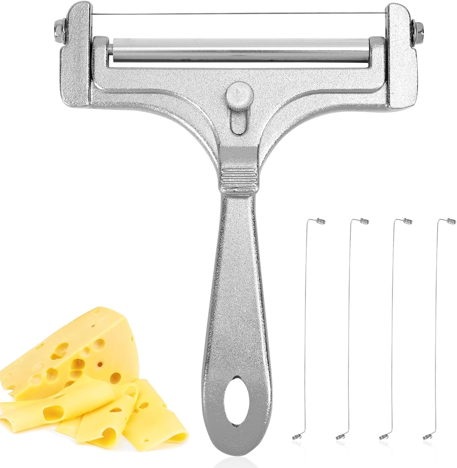 Lasuroa Cheese Cutter, Stainless Steel Cheese Slicer with 4Pcs Extra Wires Adjustable Handheld Butter Block Cutter for Cheddar Gruyere Mozzarella Kitchen Slicing Tools image number 3