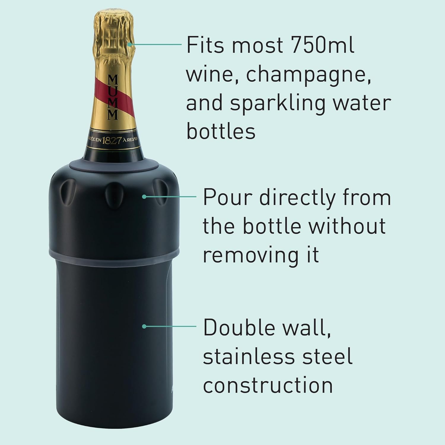 Avanti Insulated Wine Cooler - Black - Keeps Your Wine Cold up to 6 Hours, No Ice Required = No Mess image number 3