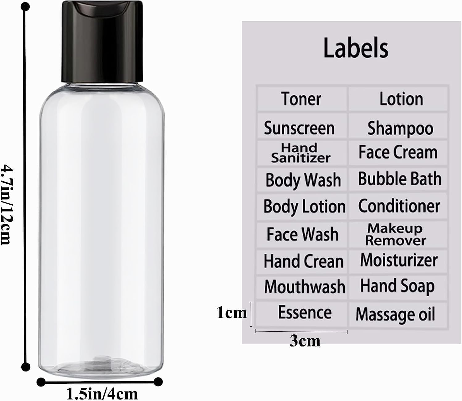5 Pack Travel Bottles for Toiletries, 100Ml, TSA Approved, Leakproof, Plastic, Empty Travel Size Containers with Labels image number 4