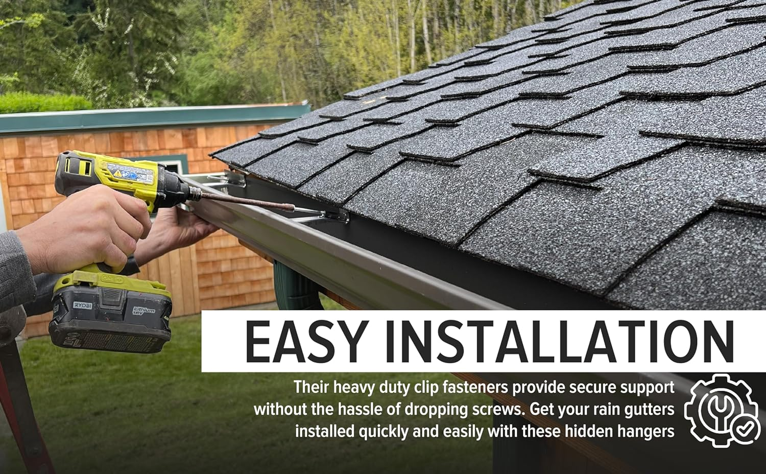 Hidden Gutter Hangers 5 Inch with a Pre-Inserted Rust Resistant Screw - Heavy Duty Rain Gutter Brackets Fastener with Clip for 5" K-Style Aluminum Gutters - Easily Repair Sagging Gutters - 50 Pack image number 1