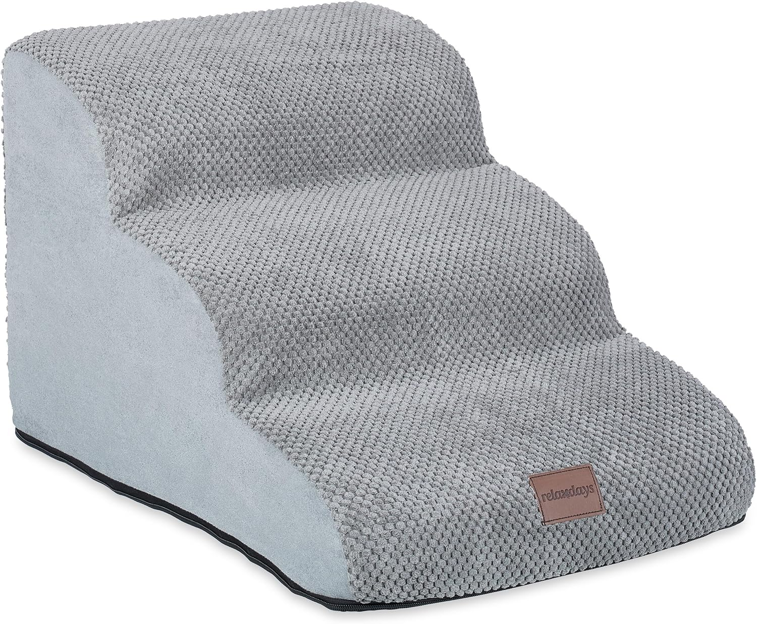 Relaxdays Dog Stairs 3 Steps for Dogs & Cats, HBT: 33 X 41 X 54 Cm, Soft Pet Stairs, Bed and Couch, Grey