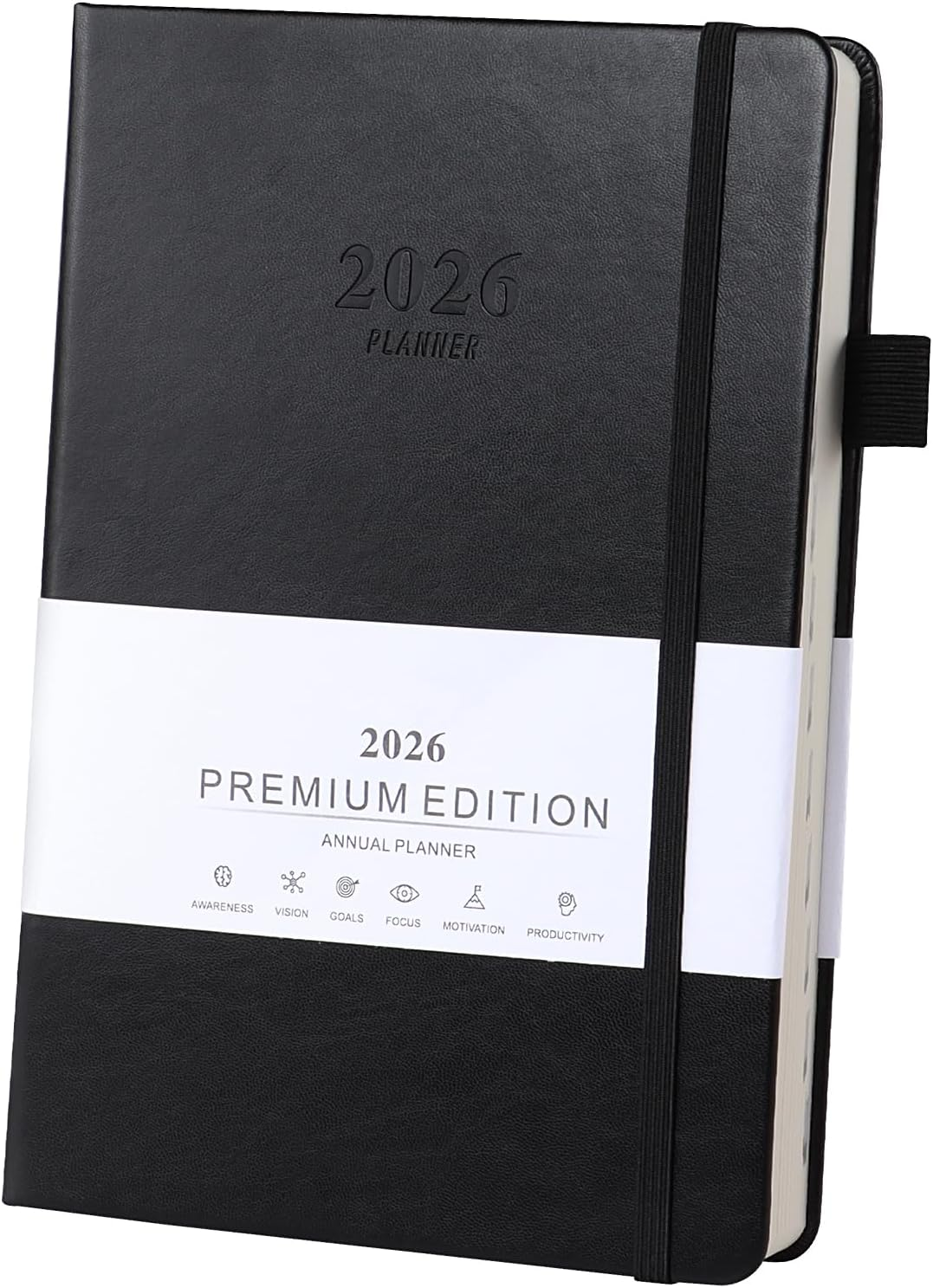 Ztowoto 2026 Academic Diary Page a Day A5, 5.7X8.5" Hardcover Daily Planner 2026 with Pen Holder,Elastic Bond,2026 Teacher Planner Week to View for School,Office and Home(Black)