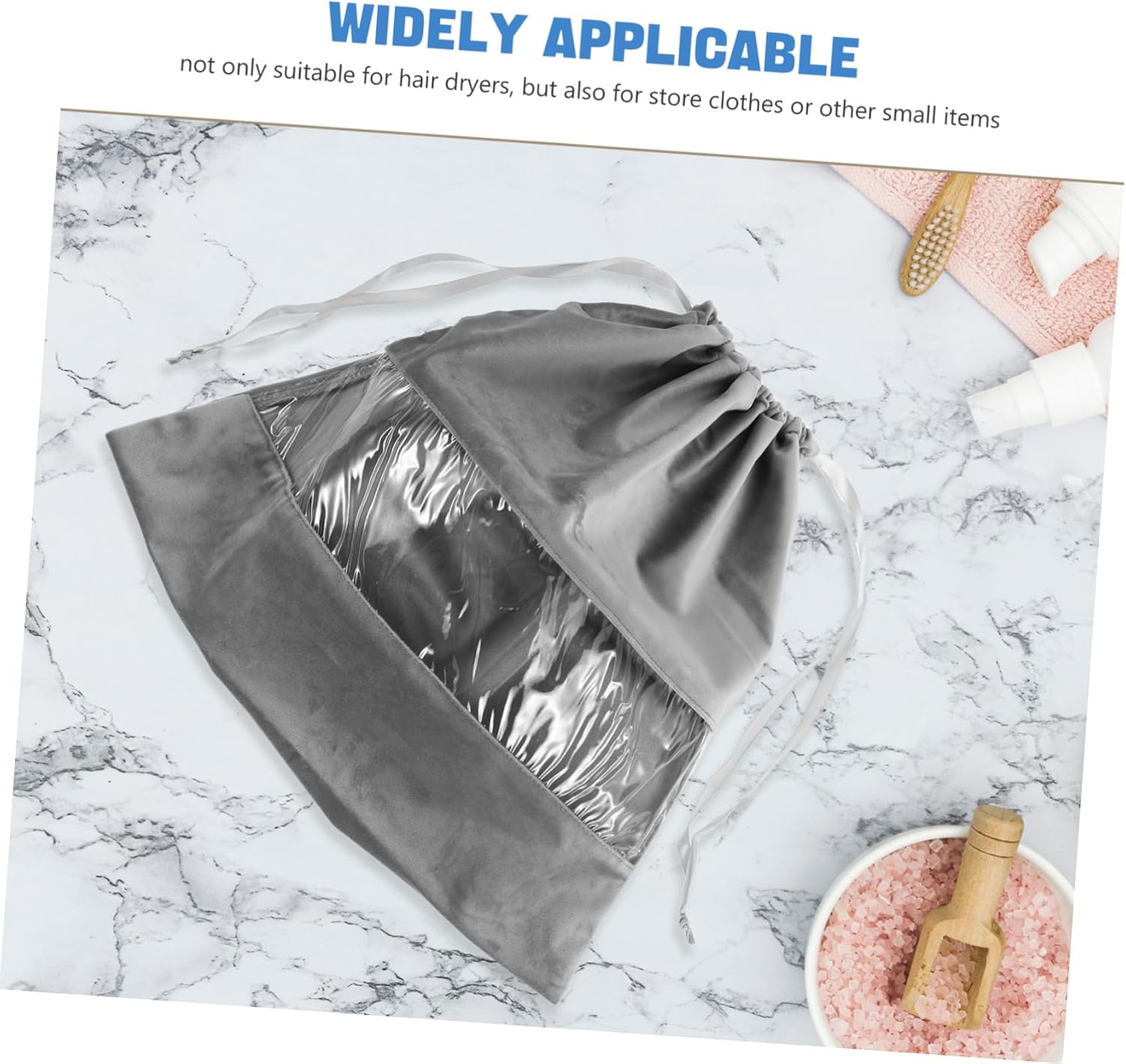 VINTORKY Transparent Drawstring Hair Dryer Bag Small Portable Organizer for Travel and Home Dustproof Storage Pouch for Hair Tools Underwear Makeup Brushes Versatile Scratch Resistant - Grey image number 6