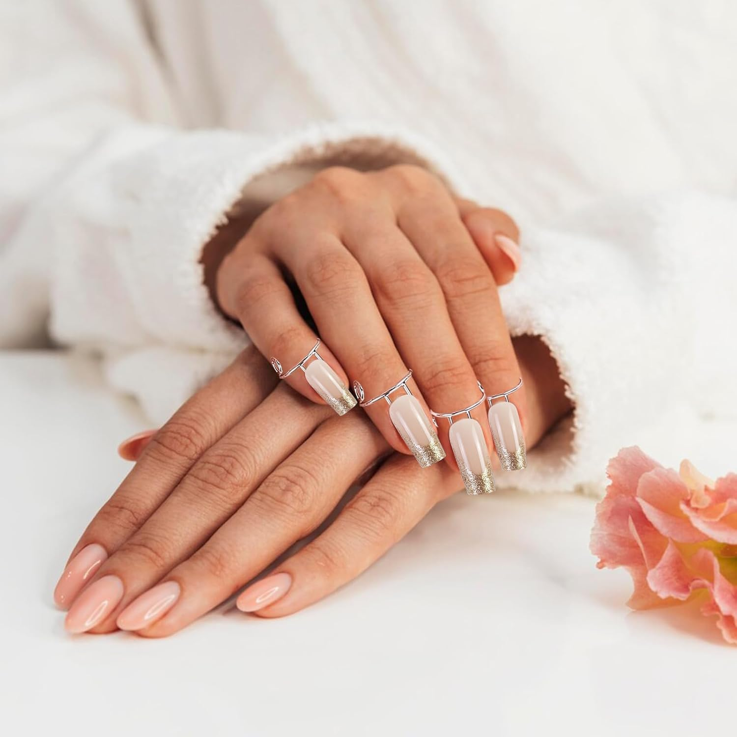 10Pcs Adjustable Silver Nail Rings - Reusable Detachable Metal Finger Jewelry for Women, Manicure Nail Decorations, Fingertip Gift Accessories (Silver) image number 2