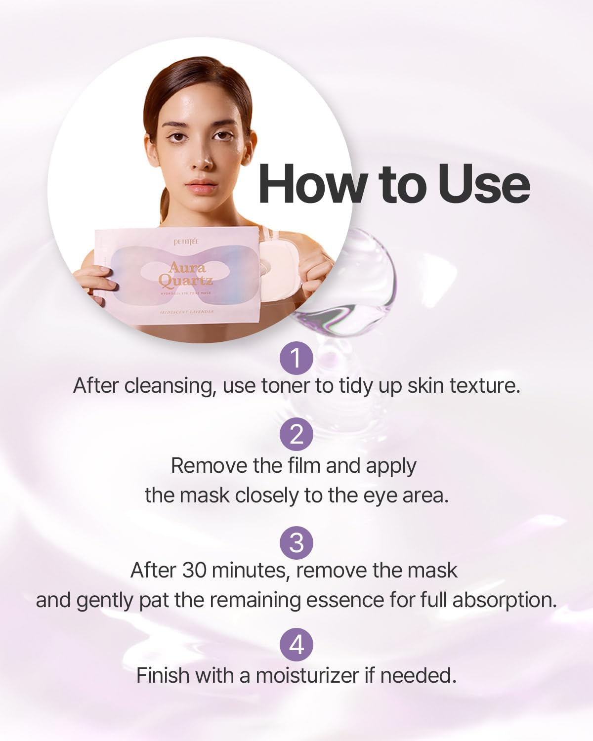Petitfee Aura Quartz Hydrogel Eye Zone Mask 5Ea (9G*5) - Lavender Mask for Entire-Eye Area, Instant Cooling, Puffiness, Morning Quick Care, Rejuvenating Tired Area, Brightens Skin image number 4