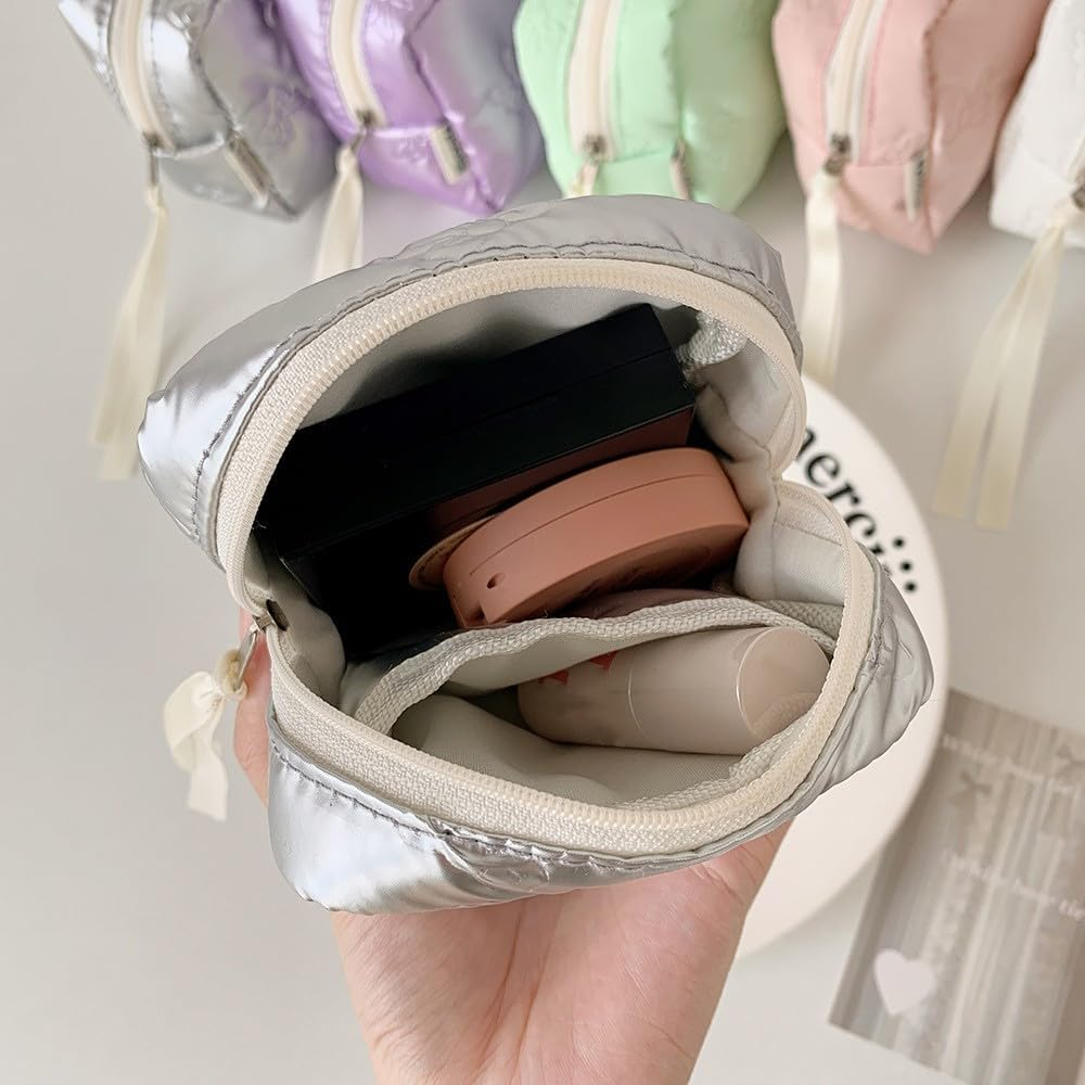 Small Makeup Bag for Purse Bow Mini Cosmetics Bag Cute Square Makeup Pouch Travel Mini Makeup Bag Portable Toiletry Cosmetic Pouch, Style 4, Simple - Style 2 image number 5