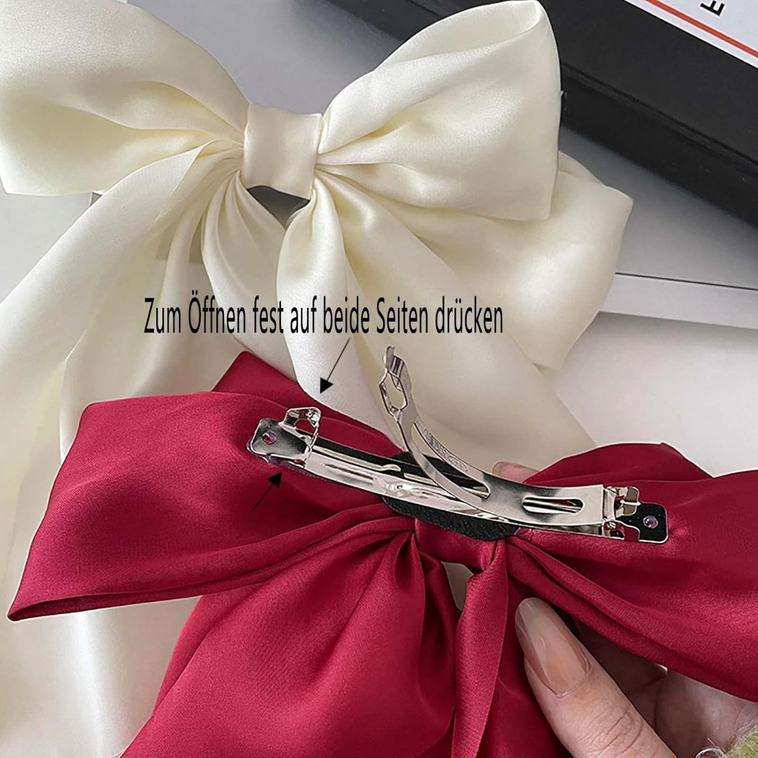 Dinghaole 4 Bow Hair Clips Women Hair Bow Crocodile Clip Hair Clip Satin Hair Bow (Red, Pink, Beige, Black) image number 3