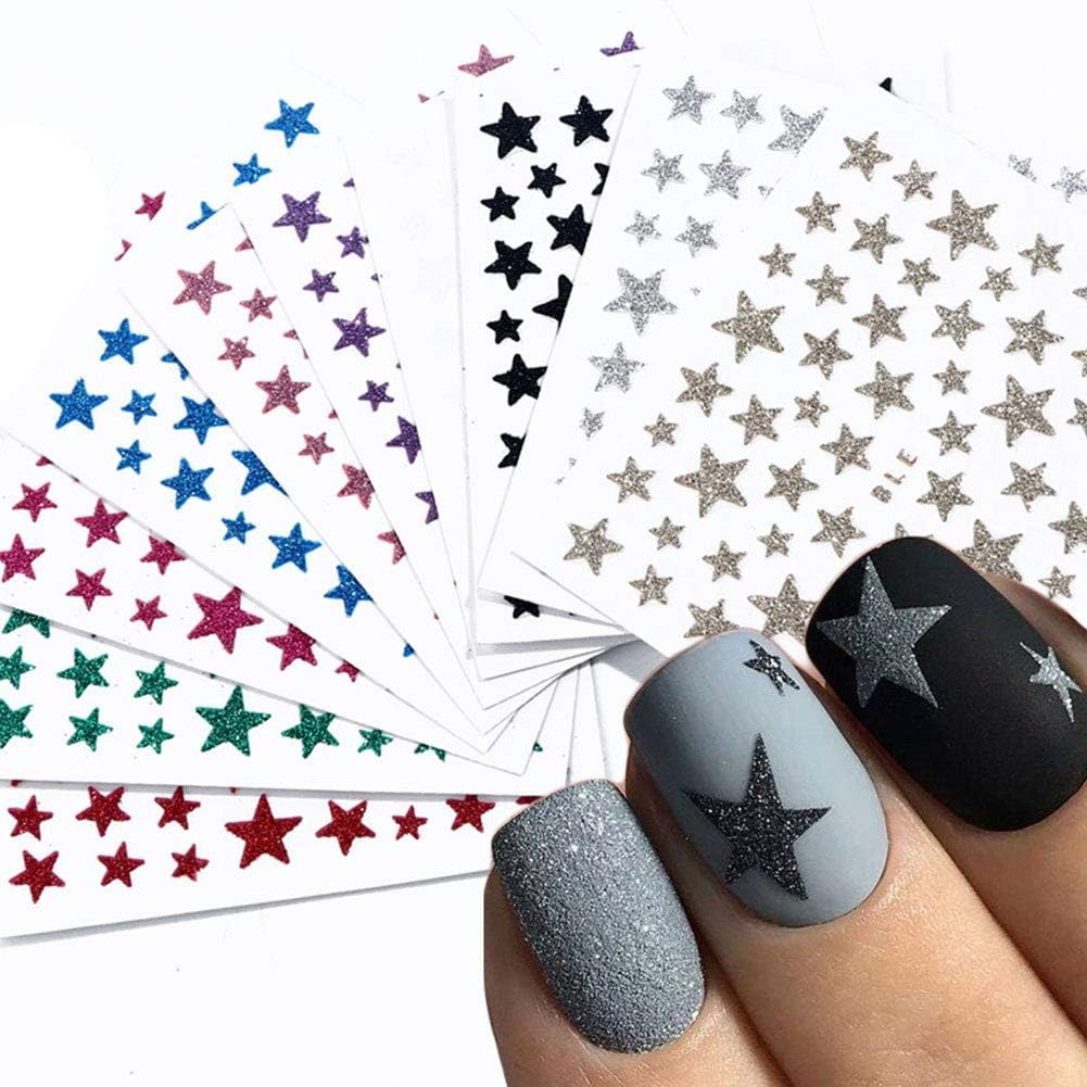 Star Nail Art Sticker Decals 10 Sheets 3D Self-Adhesive Nail Decor with Shiny Glitter Stars for DIY Manicure Decoration image number 4
