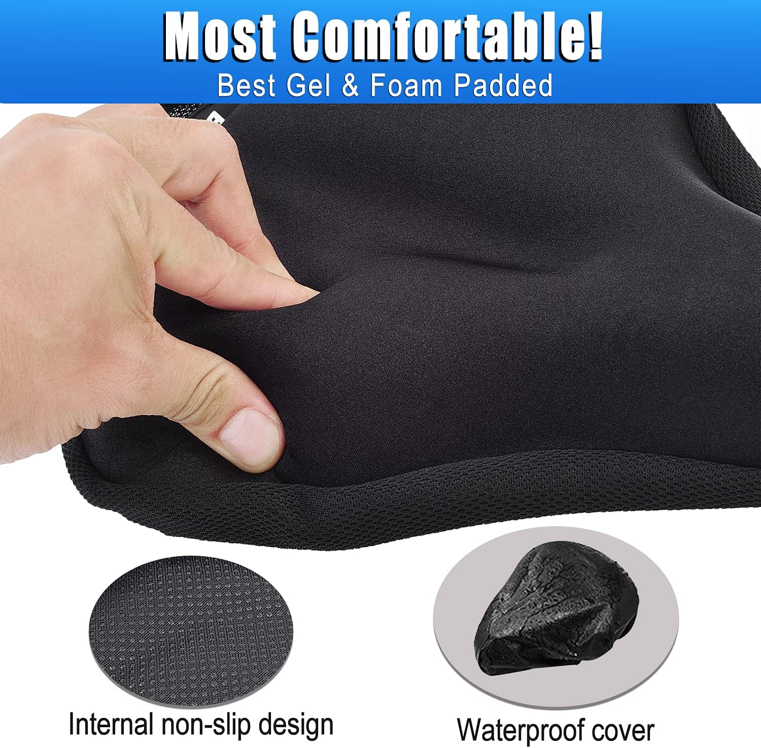 Thick & Wide Gel Bike Seat Cushion Cover Pad with Rainproof Cover - Comfortable Silicone Gel Memory Foam Bicycle Saddle Seat Cushion Cover Pad with UV Protection Waterproof Cover image number 6