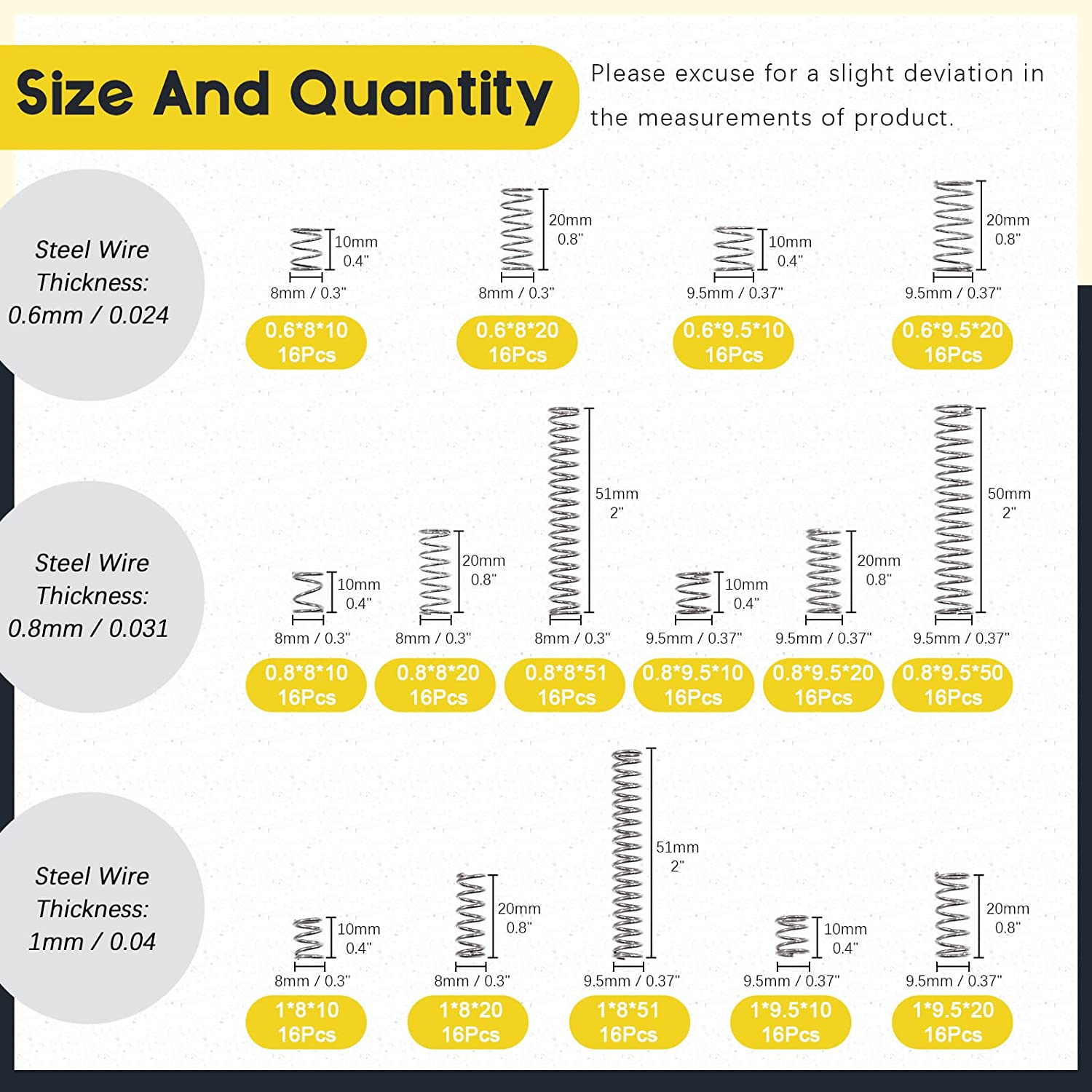 240 Pcs 15 Size Compression Springs Assortment Kit Mini Stainless Steel Springs with Case Wire Diameter 0.6Mm 0.8Mm 1Mm, Outer Diameter 8Mm 9Mm 9.5Mm, Length 10Mm 20Mm 50Mm image number 6
