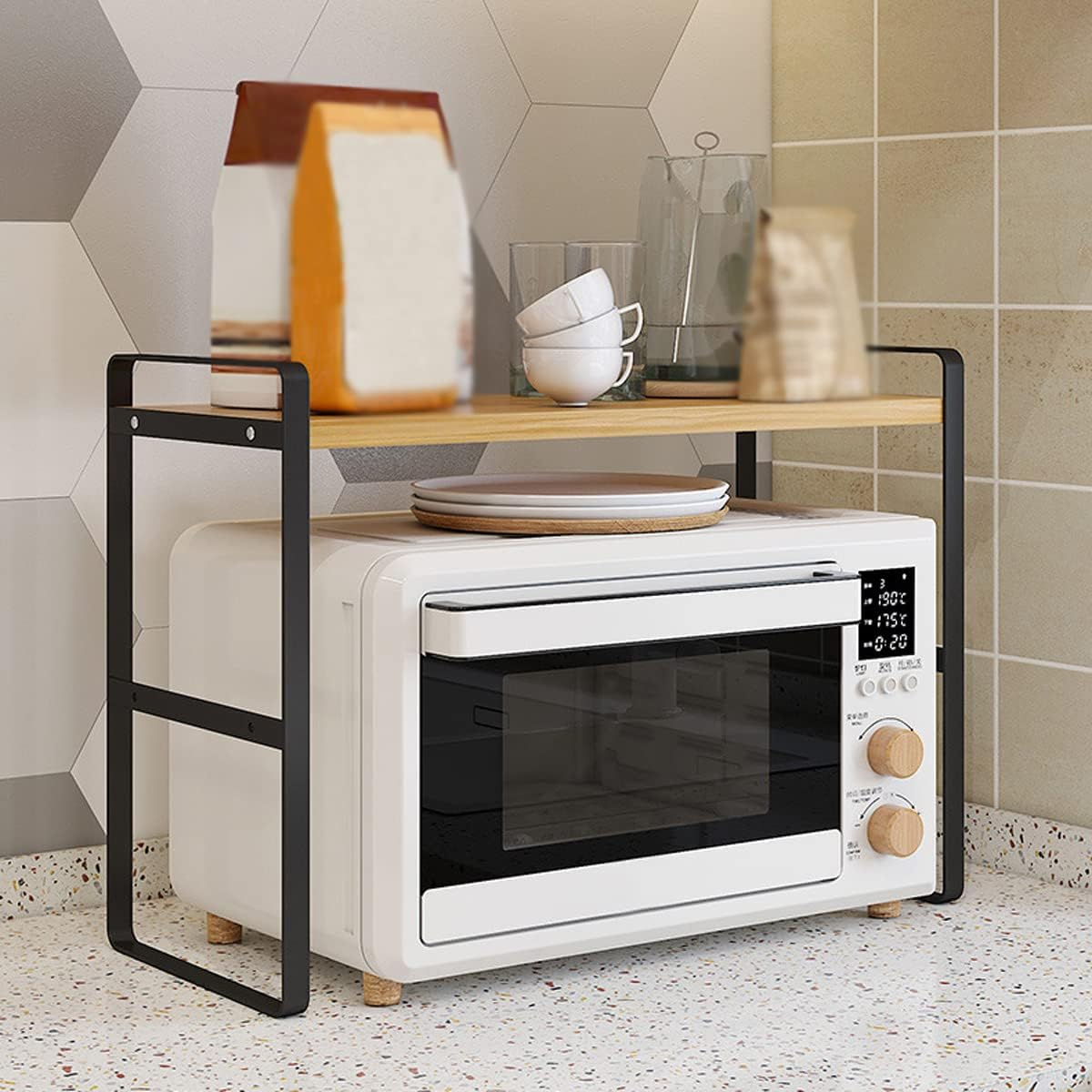 Desktop Organizer, Office Desk Storage Shelf, Desktop Bookcase Wood Bookshelf (Black + Wood) image number 6