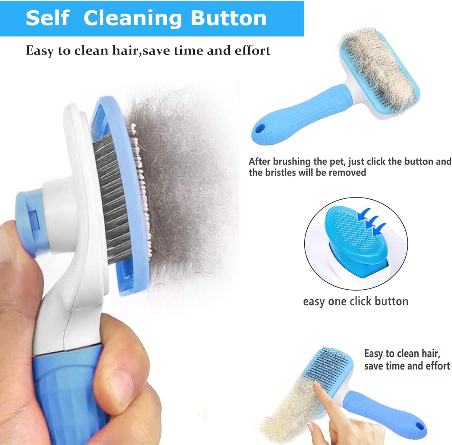 Cat Brush,Dog Brush,Self Cleaning Slicker Cat Brush for Grooming Long Short Haired Dog Cats,Cat Brushes for Indoor with Metal Comb for Removes Mats, Tangles, and Loose Hair(Blue) image number 3