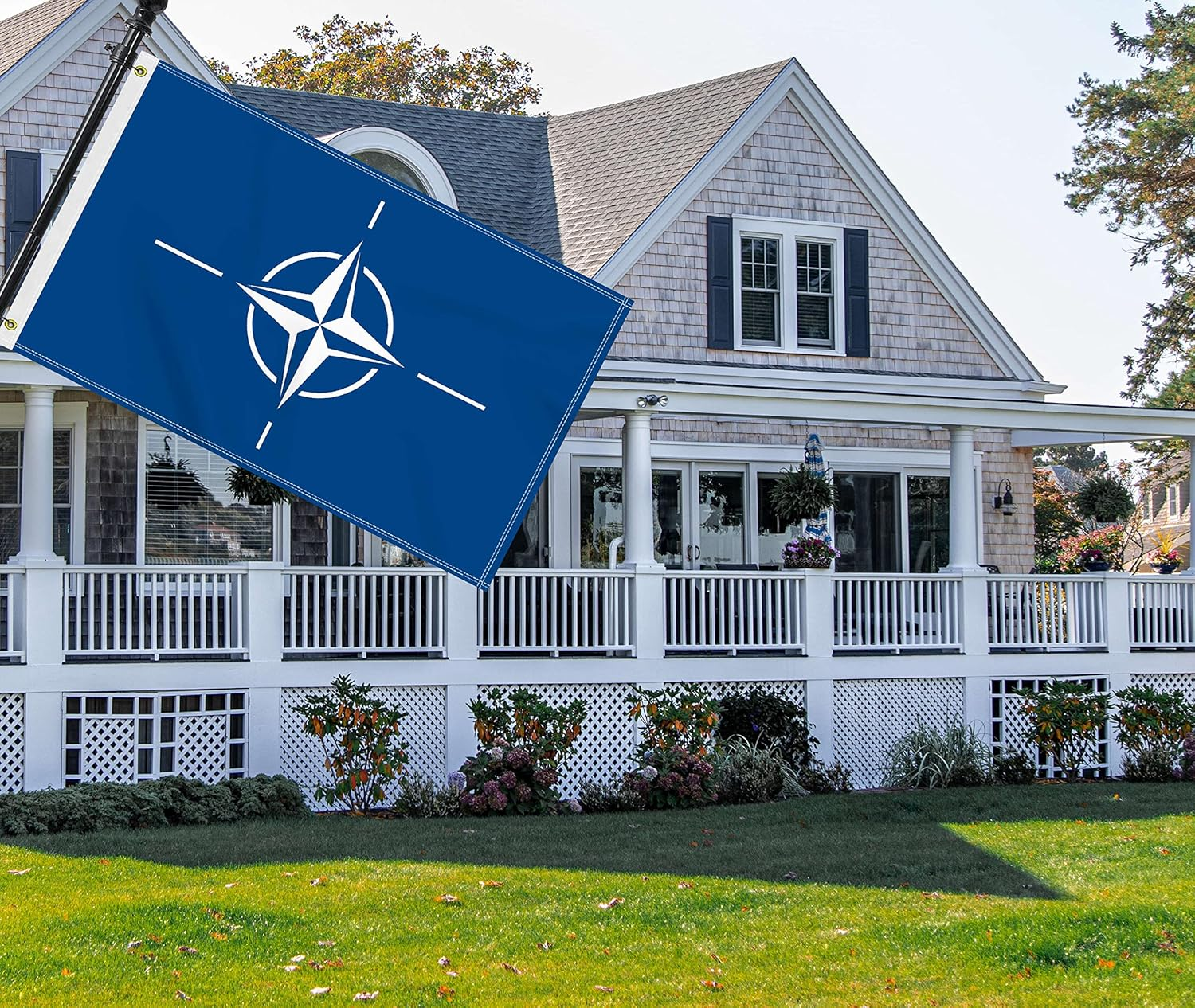 3&times;5 FT Large Nato Flag, 90&times;150 CM Big 100D North Atlantic Treaty Organization Outdoor Banner,Tiny Doube Side Printing Decor for Patio Garden with Brass Gromment
