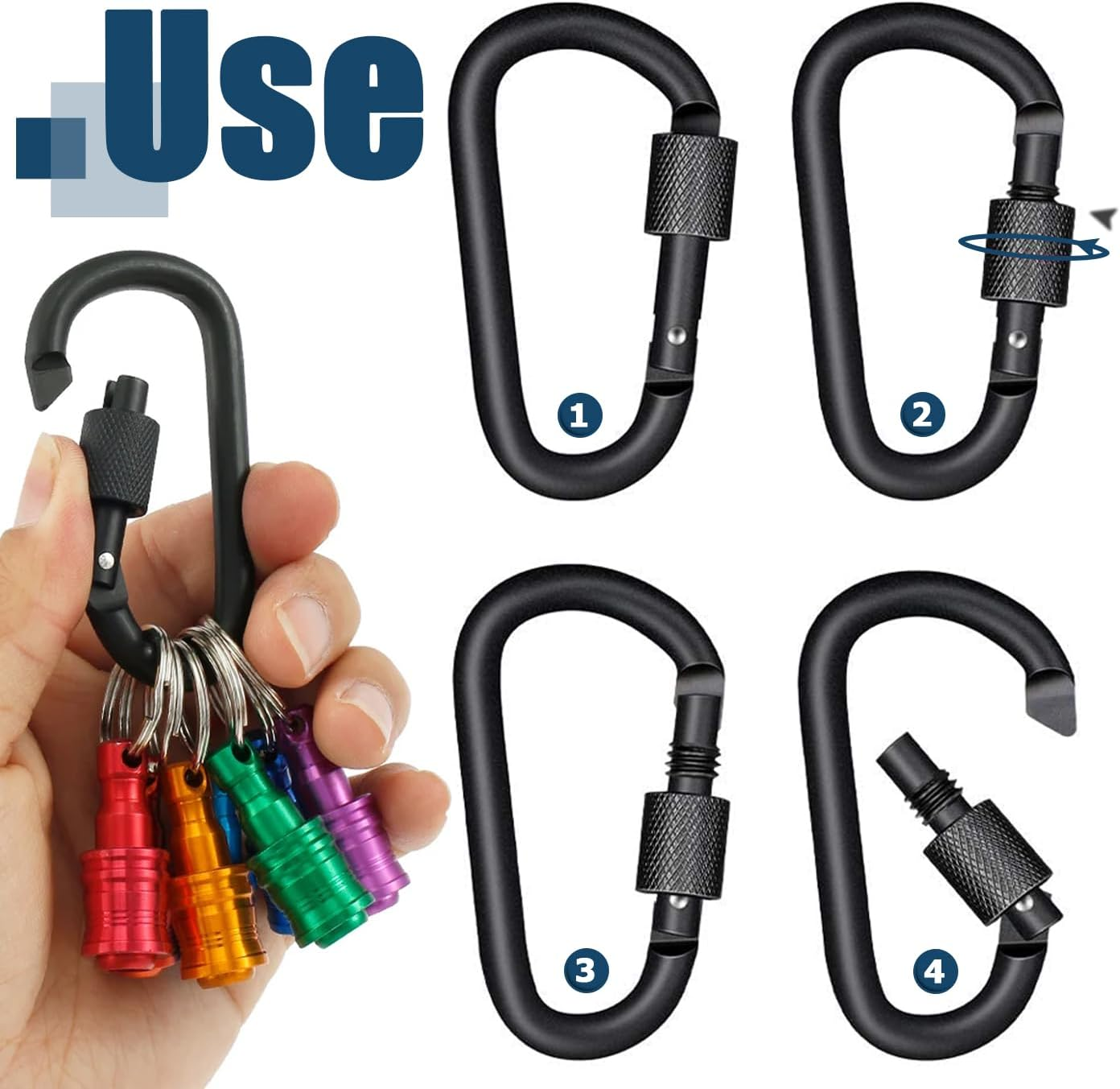 1/4 Inch Hex Shank Screwdriver Bits Holder Extension Bar Keychain Drill Screw Adapter 7 In-1 Quick Release Screw Driver Bit Holder with D Lock Black Carabiner image number 4