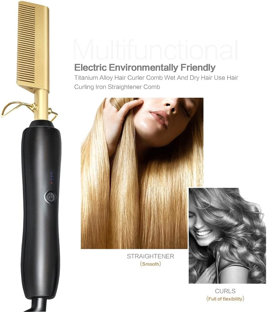 Heating Comb Straightener Electric Hot Comb Flat Iron Hair Straightening Brush Smoothing Iron Comb Hair Straightener Brush image number 3