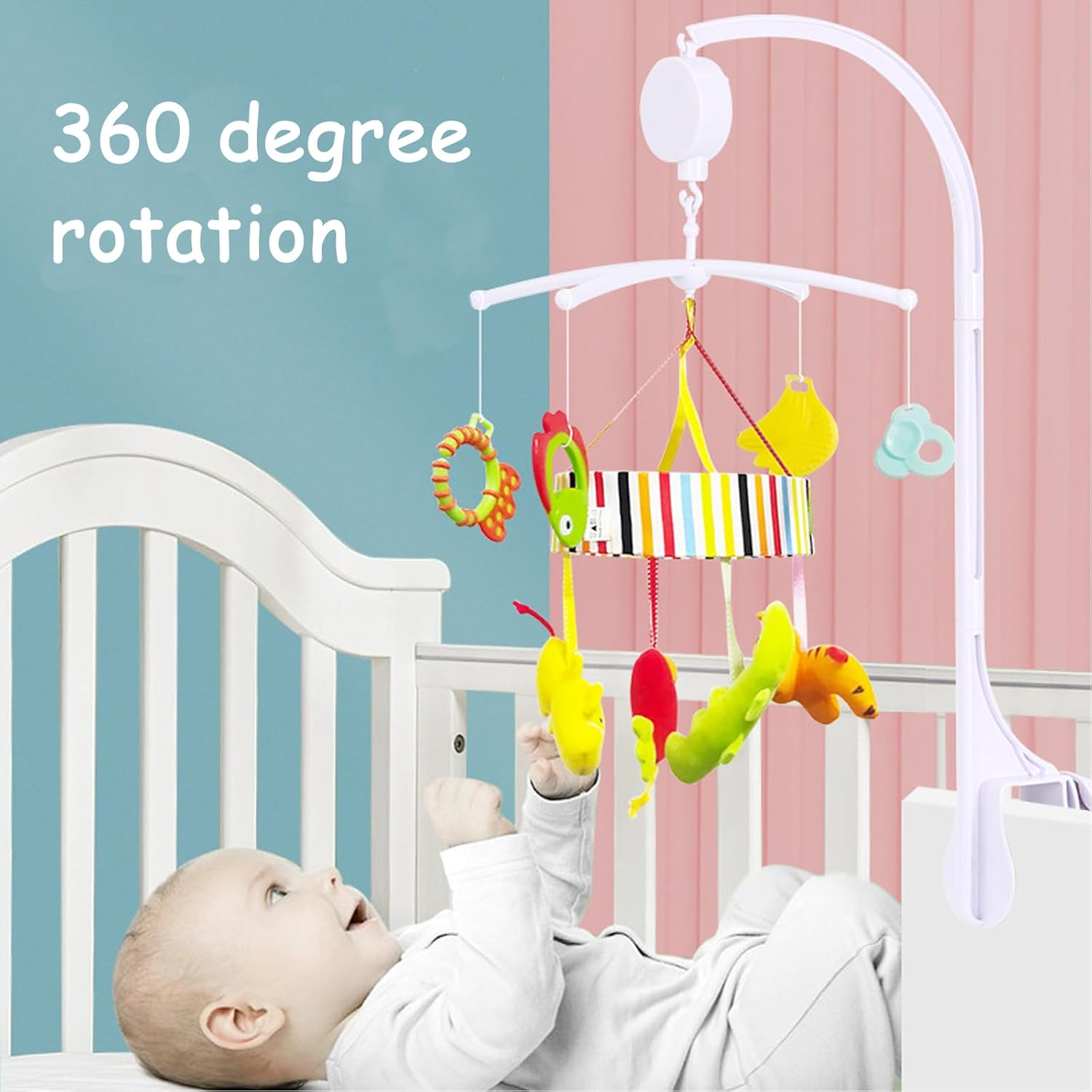 Alovexiong White Baby Crib Mobile Music Box Bed Bell Toy Holder Arm Bracket Nut Screw Music Box Holder Set Parts for Baby Bed Perambulator (Without Dolls) image number 4