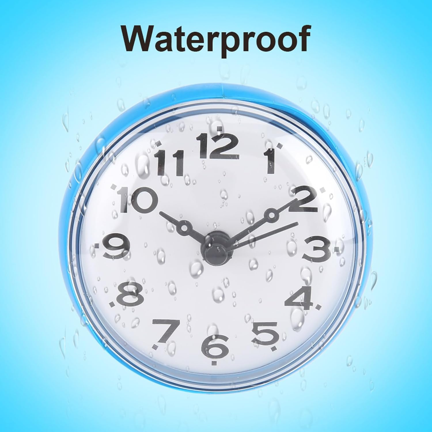 Waterproof Clock, Great for Bathroom, Kitchen with Shower Clock, Suitable for Wall, Mirror, Tile, Traditional Pointer Type, Decor for Bathroom or Kitchen (Blue) image number 2