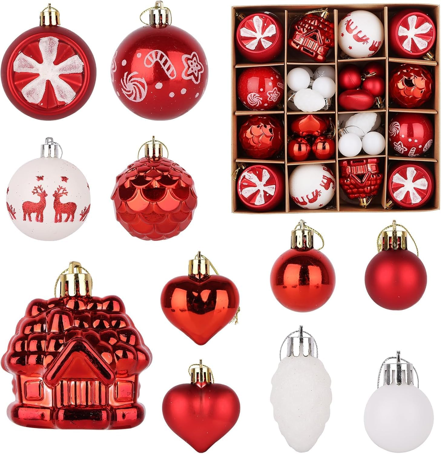 Mumoo Cat 44PCS Christmas Balls Decorations Set, Reusable Shatterproof Christmas Balls Hanging with Lanyard Decorative Unbreakable Trinket Balls for Christmas Holiday Party Home Decor (Red&Green)