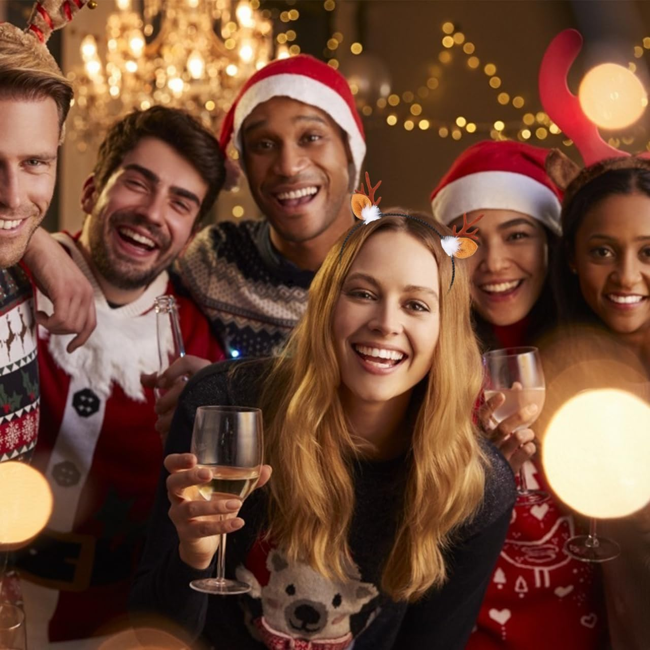 WOFASHPURET Pack of 2 Christmas Reindeer Antlers Headband with Rabbit Ears Durable Xmas Hair Accessory Dimensionally Stable Party Headpiece for Women image number 2