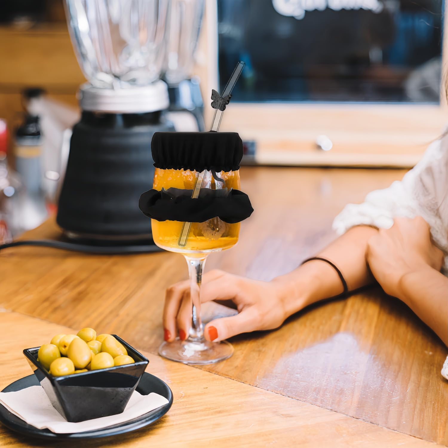 Glamifyr Pack of 6 Cap Scrunchie Hair Band Drink Cover, KO Drop Protection Bracelet, Drink Protection Lid, Drink Covers, Anti-Spike with Straw Hole, Reusable anti Spike Drink Covers image number 1