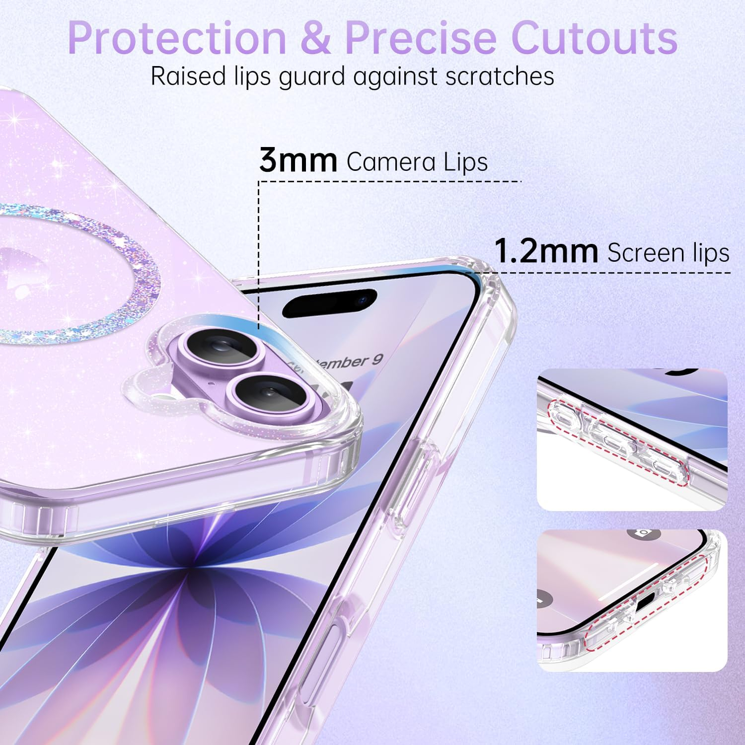 Gaobao Compatible with Iphone 17 6.3 Inch, Magnetic Glitter Case Compatible with Magsafe, Clear Cute Bling for Women and Girls, Slim Shiny Shockproof & Protective Sparkly Cover Crystal Clear Glitter image number 5