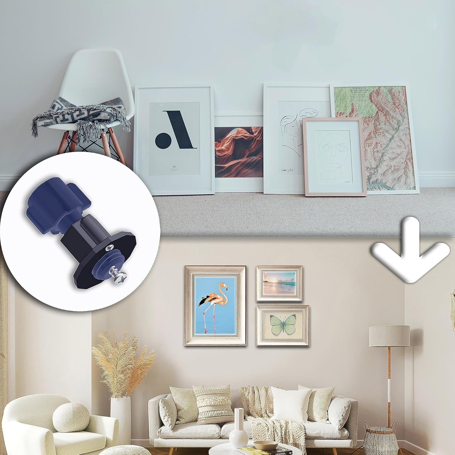 GTCWINCN Picture Hanging Kit - Picture Hole Marked Tool ，Easily Hang Picture ，Includes 40-Piece Hanging Essentials Drywall Anchor, Screw, Sawtooth Hangers, Nails, Single Keyhole Hangers and for Frames Wall Mounting image number 1