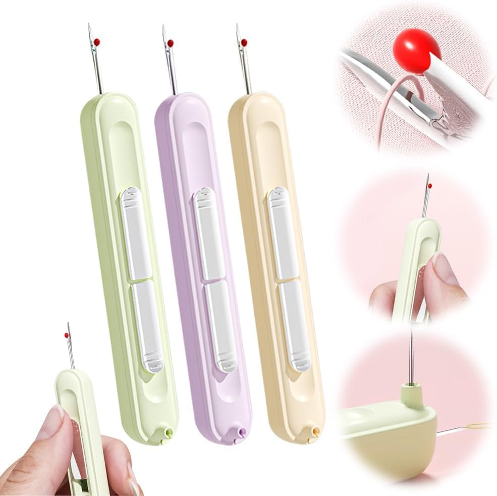 2 in 1 Needle Threader Seam Ripper, 2025 New Retractable Threader Plug-In Needle Threader, Thread Remover Tool for Hand Sewing, Knitting, Cross Stitch, Embroidery and Thread Removal (Purple)